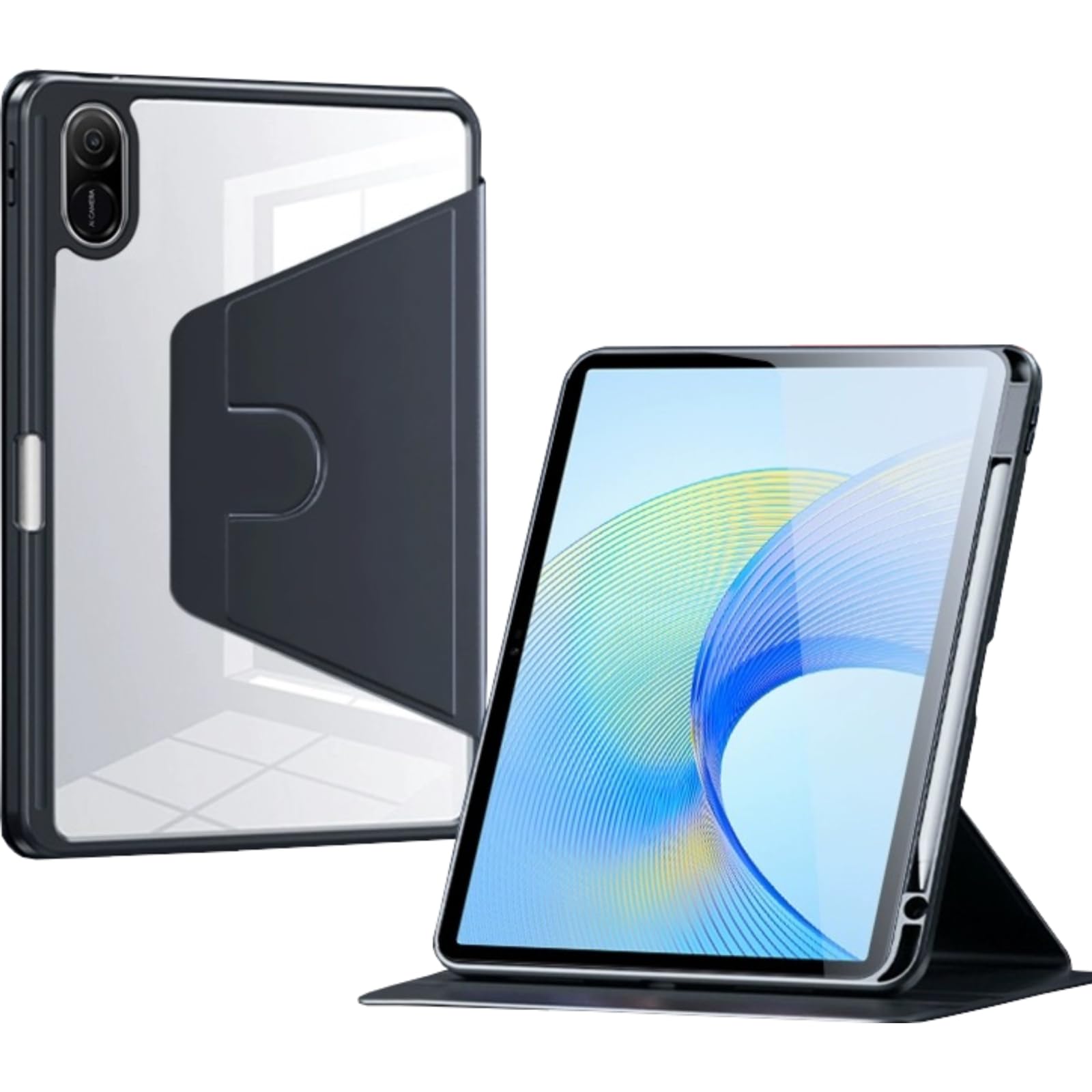 NESLIN Multi-Angle Stand Case Compatible with Honor Pad X9/X8 Pro 11.5" 2023, Hard Clear PC Case with Pen Holder Protective Cover (Black)