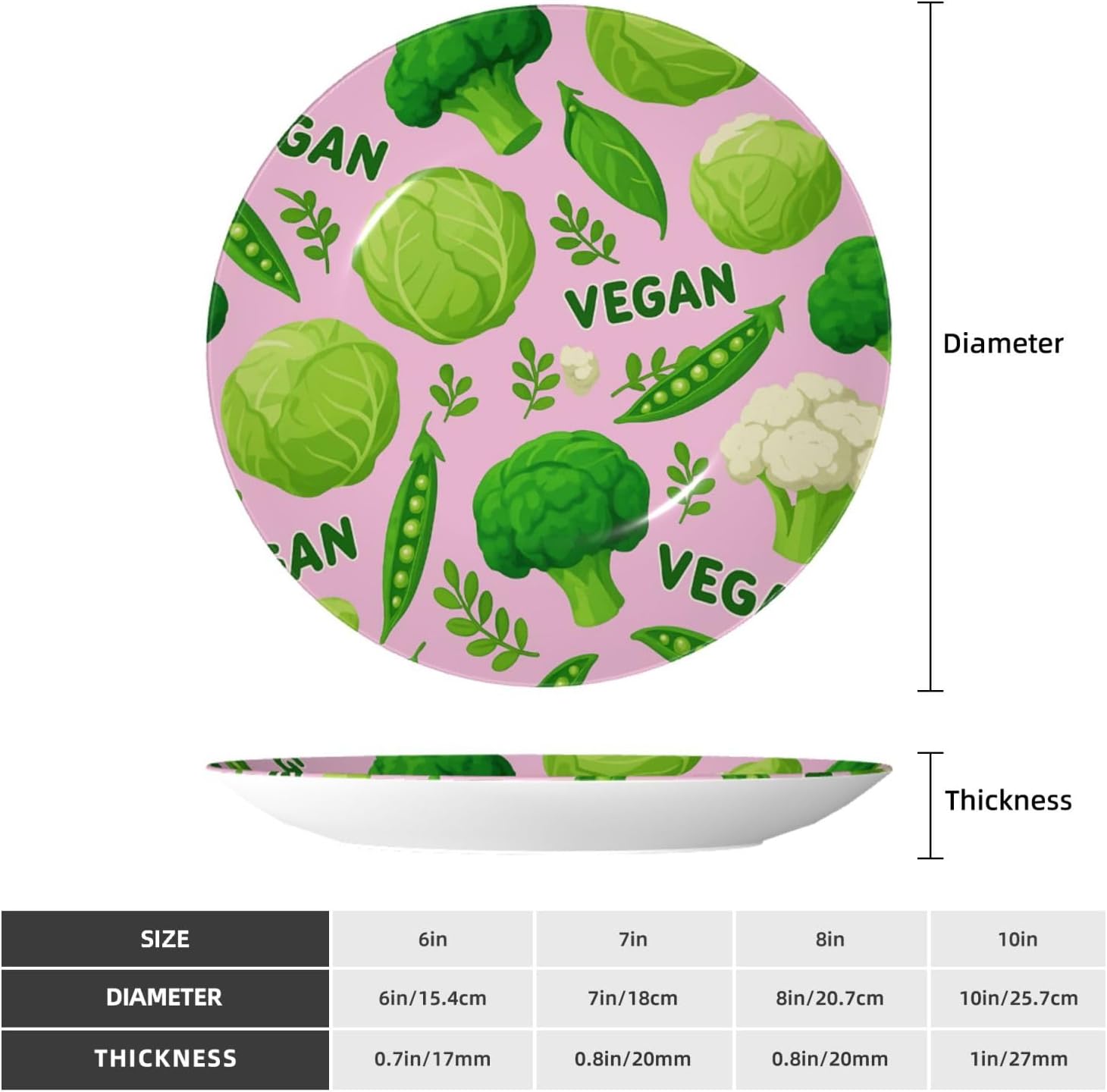 Cartoon Vegan Cabbage Vegetable 10 Inch Decorative Plate With Stand, Elegant Display Wall Plate For Home Decor