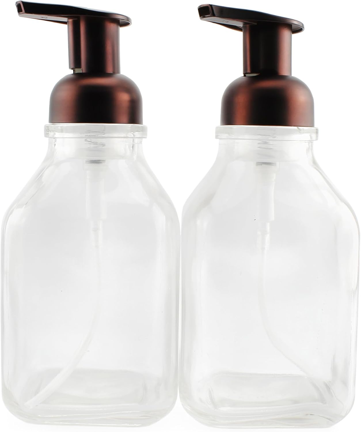 Cornucopia 16-Ounce Square Glass Foaming Soap Dispensers (2-Pack, Clear Bottle w/Bronze Color Pump)