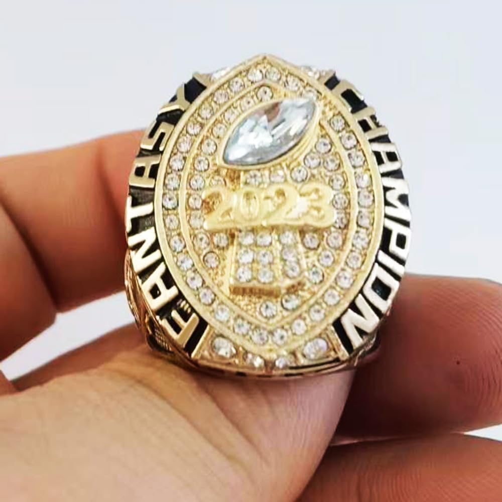 2023 Fantasy Football Championship Trophy Ring Award Prize Sport MVP Winner FFL League Champion Ring (size 11, Clear Stones)