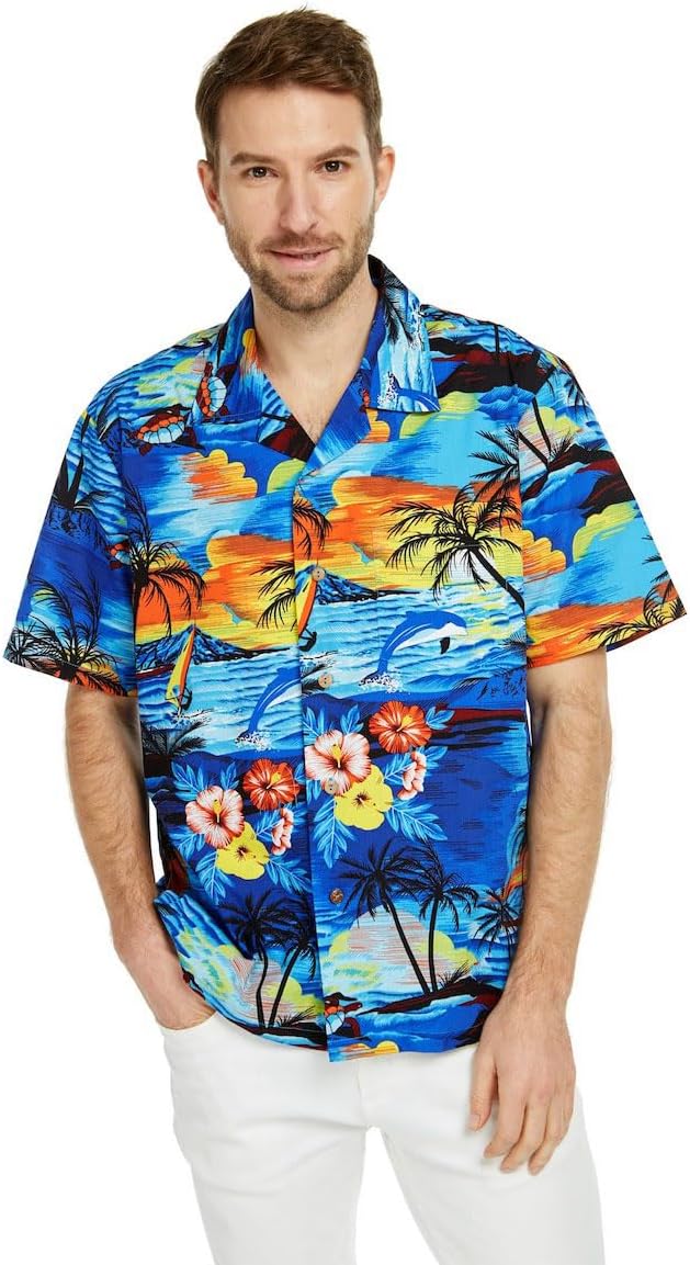 Matchable Family Hawaiian Luau Men Women Girl Boy Clothes in Sunset Blue - Image 2