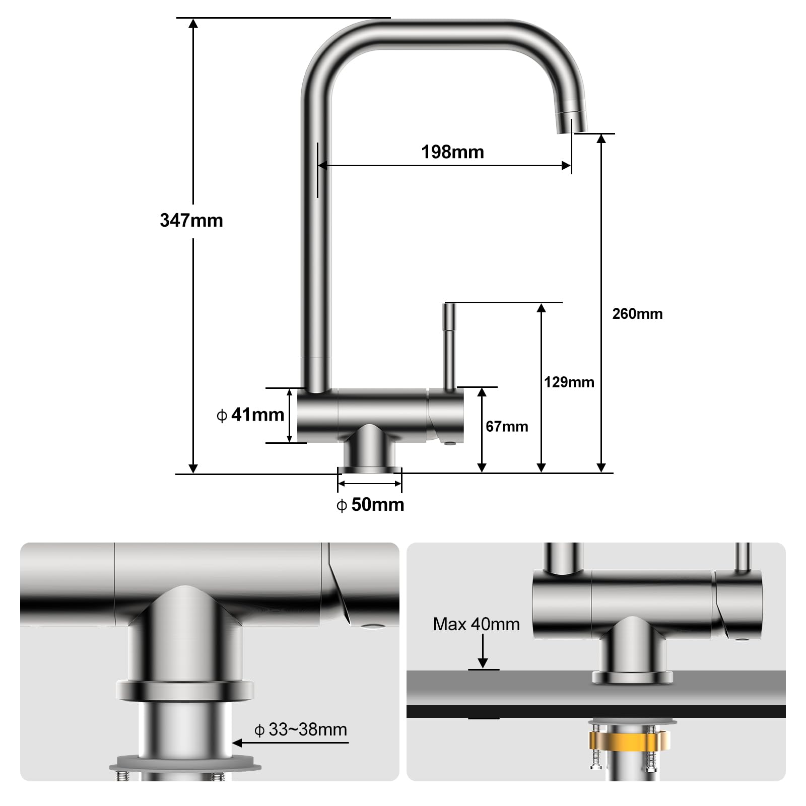 YEAUPE PRO Robinet de cuisine pliable pour fenêtre avant - Robinet pivotant à 360° - Robinet d'évier pliable à 180° en acier inoxydable 304 - Mitigeur avec 2 types de jet - Design démarrage à froid