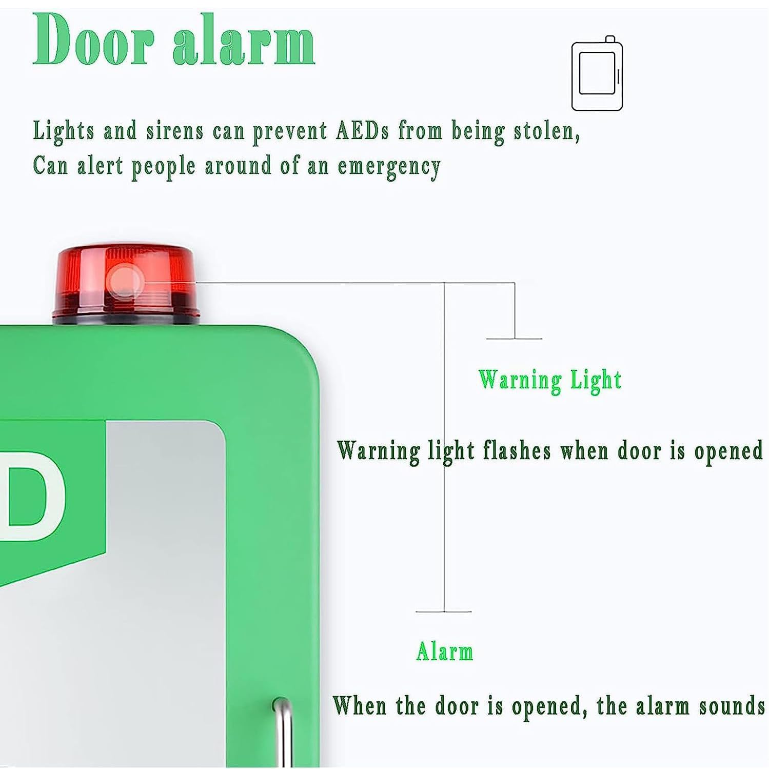 AED-Defibrillator-Aufbewahrungsschrank, an der Wand montierter Herz-Defibrillations-Alarmkasten aus Kunststoff, Erste-Hilfe-Schrank, Trennwandposition einstellbar, Doppelschaltersteuerung, für Heimk