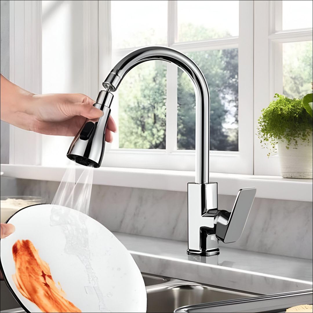 Flexible Faucet Extender for Kitchen Sink, 360° Rotating Tap Extension with 3-Mode Spray Head, Splash-Proof & Water-Saving Nozzle, Chrome-Plated Adjustable Sink Attachment for Easy Cleaning-image-34