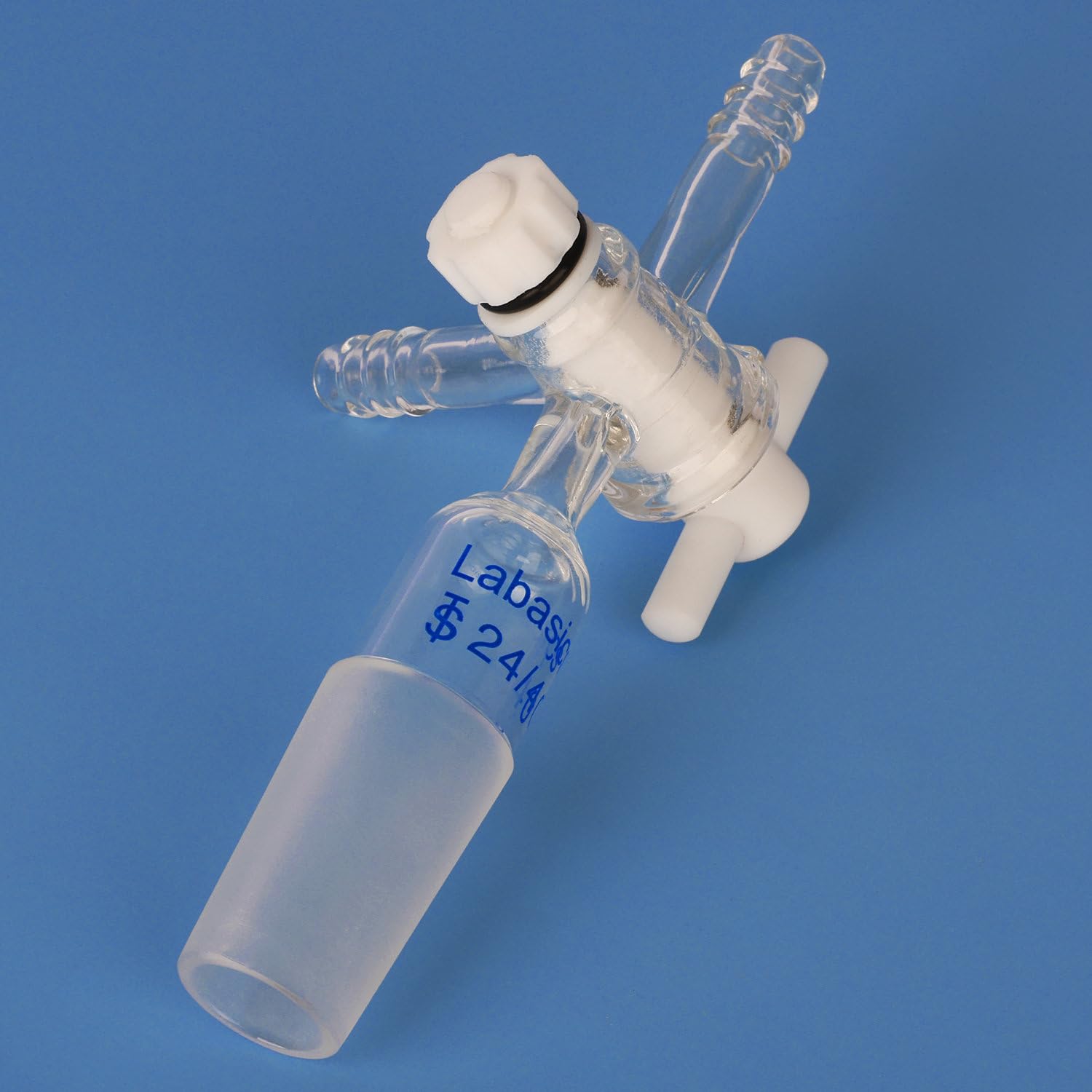 Labasics Verre Sous Vide 3-voies Flux Contrôle Adaptateurs, Borosilicate Verre Adaptateur Standard 24/40 Joints Coniques et PTFE Robinet pour Laboratoire