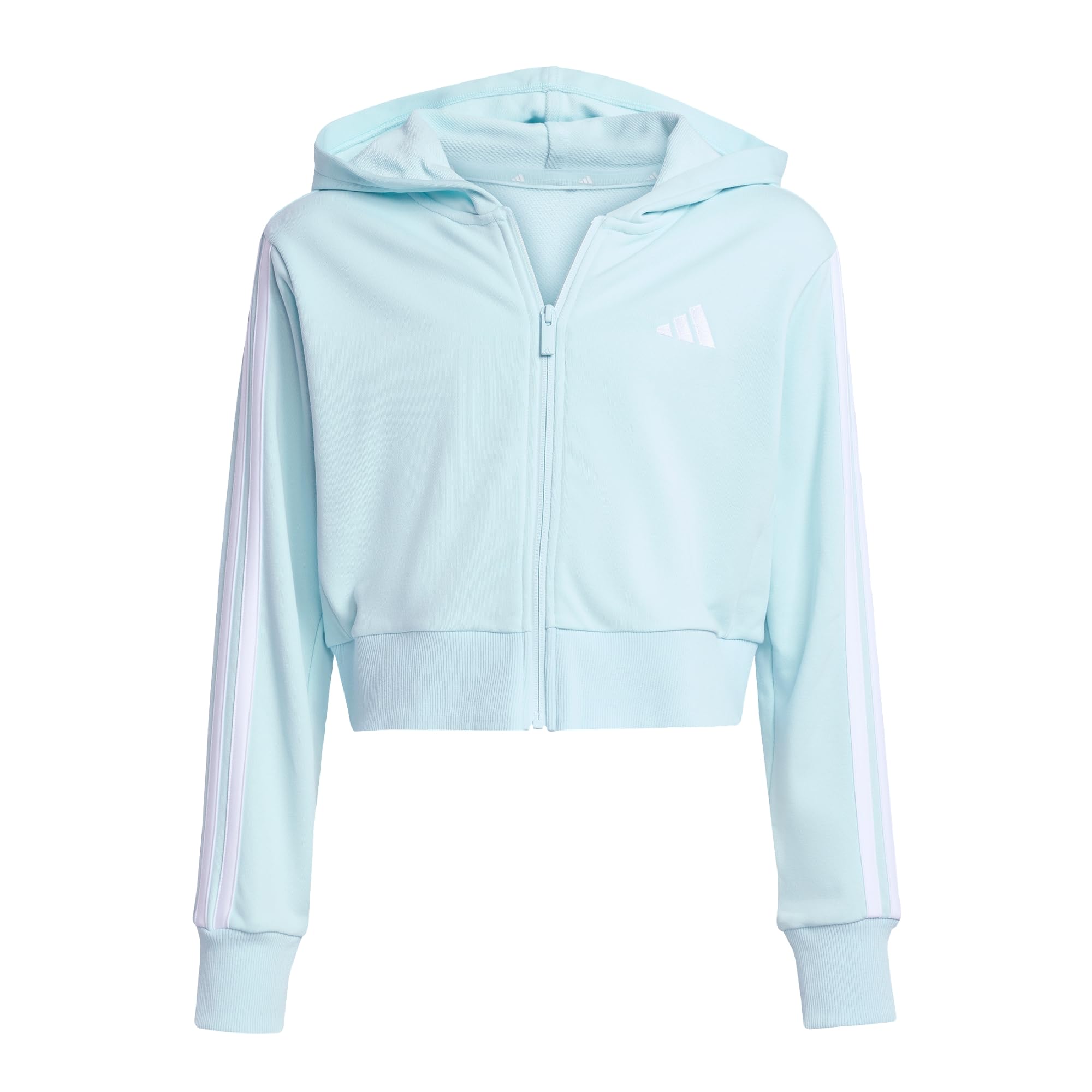 adidas Dziewczynki Essentials Full Zip Crop Hoodie Sweatshirt, Halo Mint/White, 9-10 Years