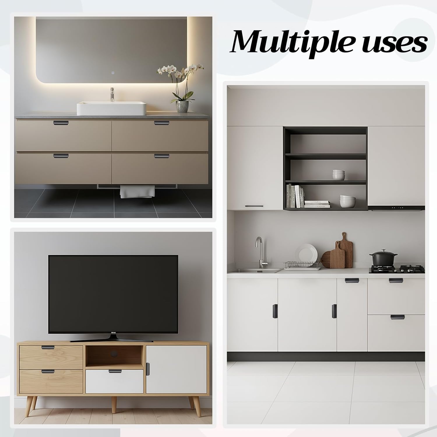 20 Packs Self Adhesive Finger Pulls for Cabinets 3.15" Stick on Cabinet Edge Pull Handles No Drill Hidden Peel and Stick Drawer Pulls for Dresser Cupboard Bathroom Vanity Kitchen(Black)