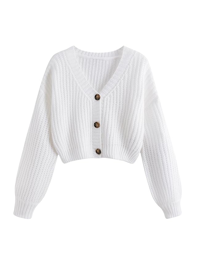 GORGLITTER Womens Button Up Cropped Cardigan Sweaters Chunky Knit Long Sleeve Trendy 2025 Fall Cardigans