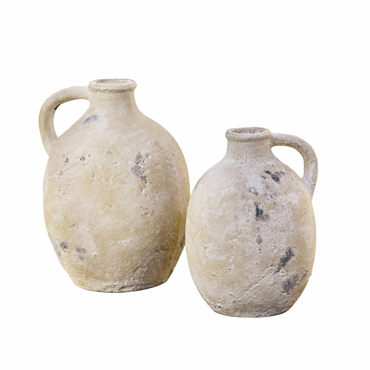 Loberon Yvorne Coppia di vasi - Terracotta con Patina Naturale - Articolo Esclusivo Realizzato a Mano, Crema Antico