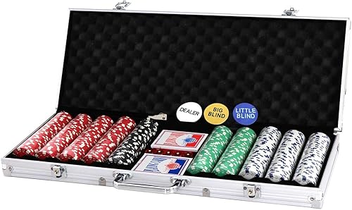 Juego de 500 fichas de póquer de 0.41 oz Holdem con estuche y dados en casa