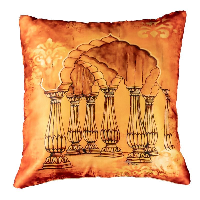 Image of Decorative Satin Sofa Cushion Covers Set of 5, 16 x 16 Inches, Multicolor Floral Printed Pillow Covers for Living Room, Bedroom, Couch & Sofa, Soft Glossy Fabric, Zipper Closure