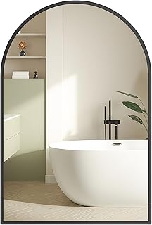 Comprar SONGMICS Espejo de Baño, Espejo de Pared, Arqueado, Marco de Aluminio, 91 x 61 cm, Lámina de Seguridad, Montaje Fácil, para Salón, Dormitorio, Negro Tinta LWM011BD01