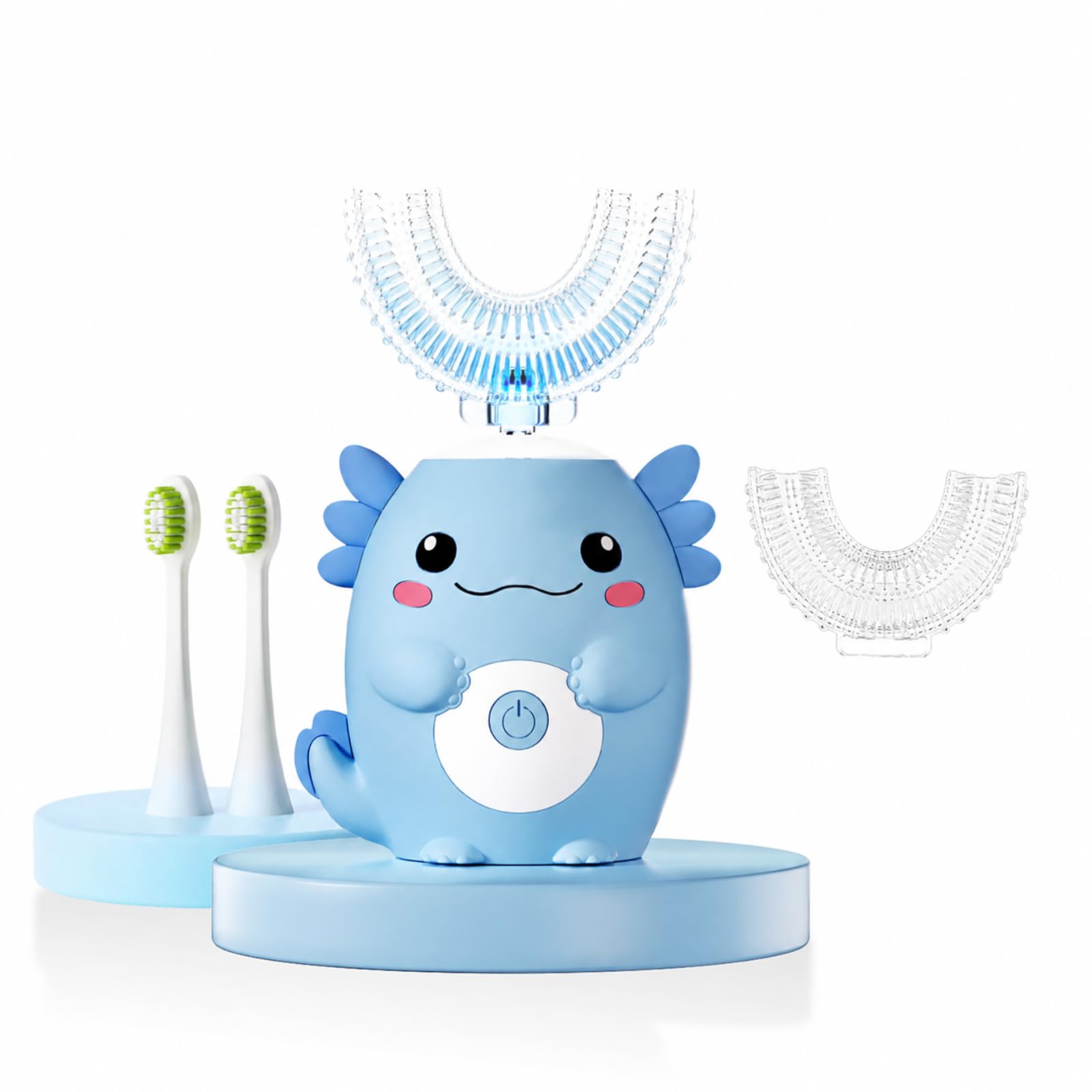 Axolotl - Spazzolino elettrico per bambini, a forma di U, con 4 testine, design impermeabile IPX7, bocca completa, 6 modalità di pulizia, per bambini dai 2 ai 15 anni