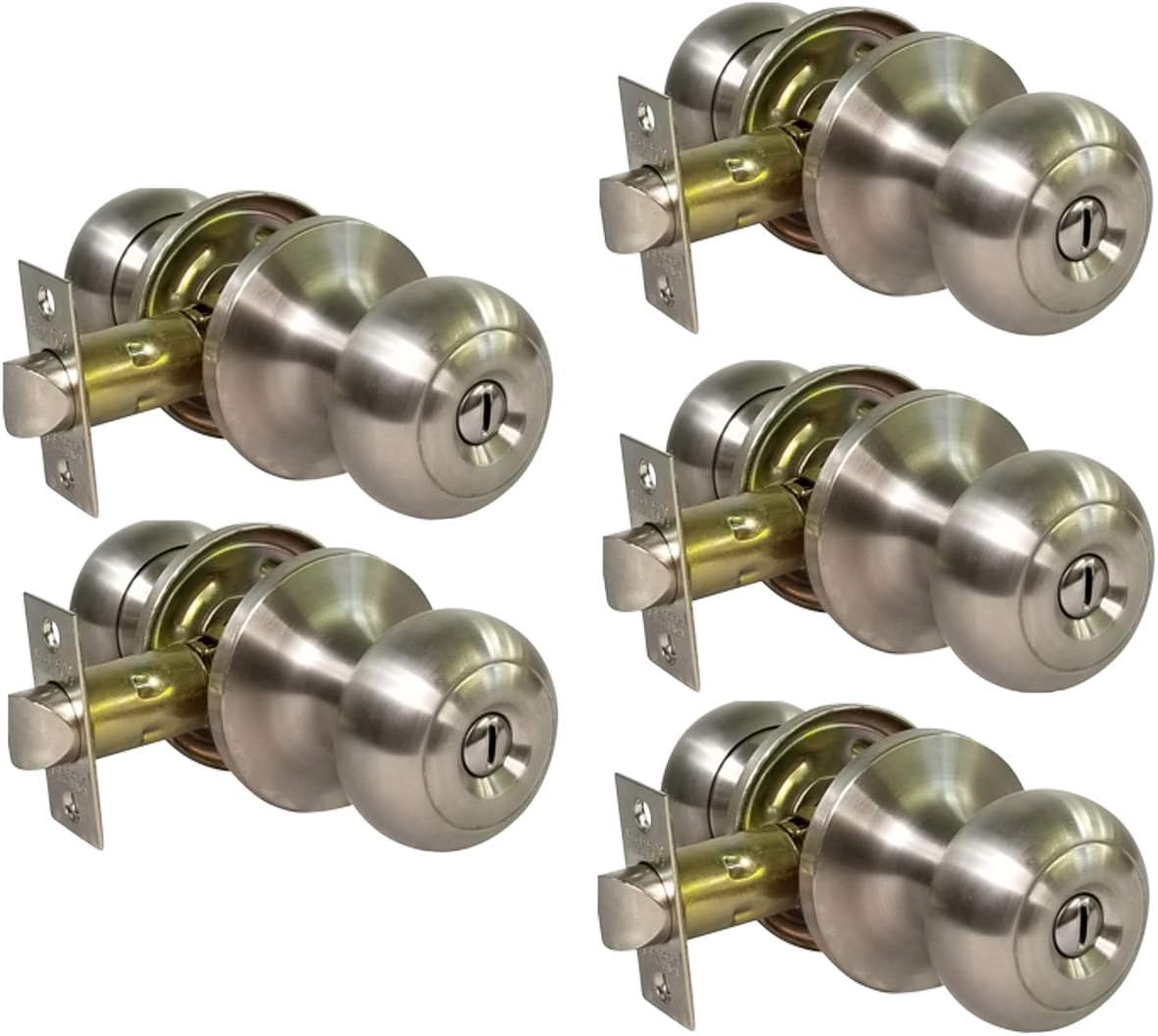 5 x Privacy Door Knob Lock Interior Bathroom Bedroom Doors No Cylinder Stainless Steel