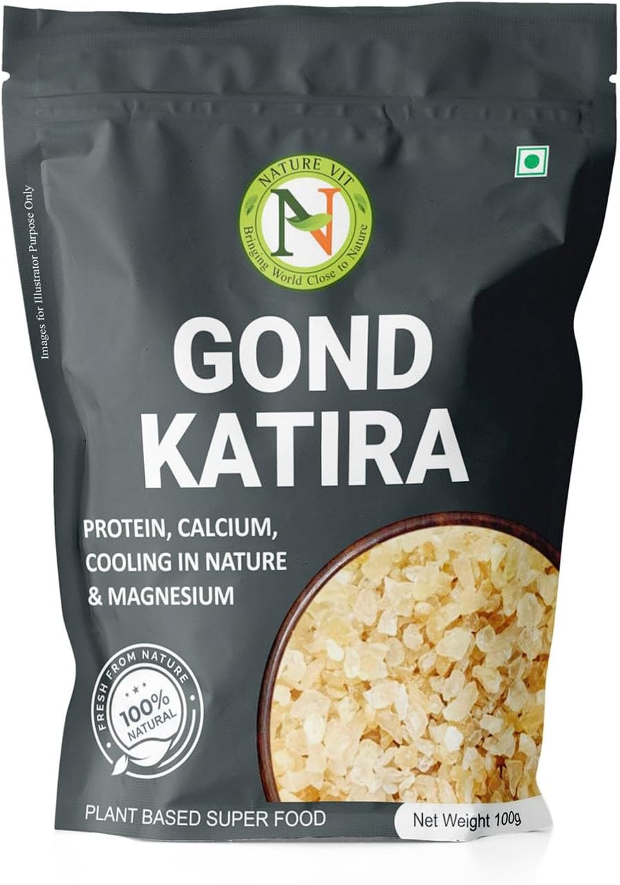 - NatureVit Pure Gond Katira 100g (Edible Almond Gum) | High Cooling Properties | Natural Tragacanth Gum Superfood | Calcium · Magnesium · Protein