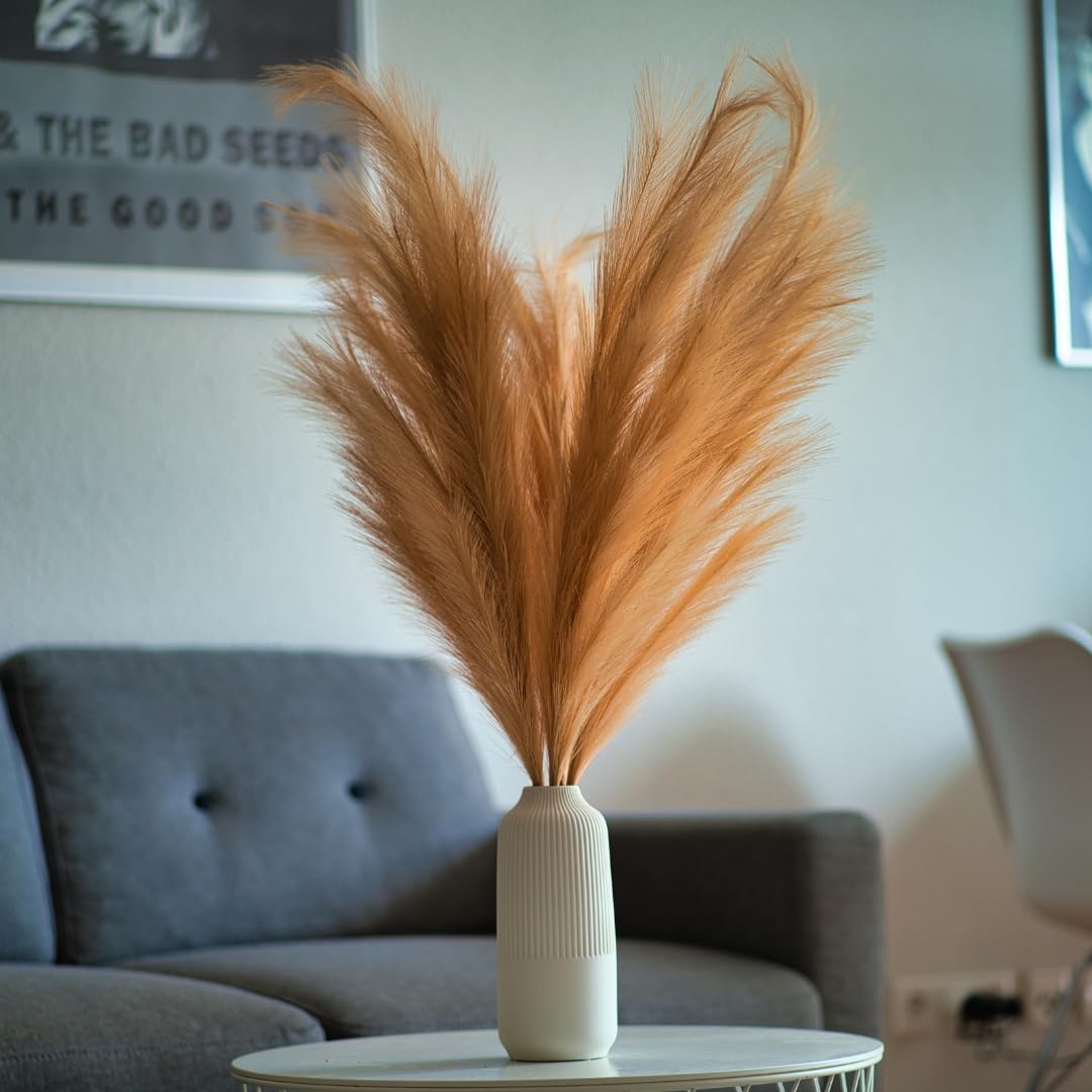 Herbe de la pampa - Lot de 3 herbes de la pampa artificielles - Doré/orange - Boho Chic XXL - 100 cm - Marron - Idéal pour la décoration de mariage, le salon et la chambre à coucher - Grande herbe