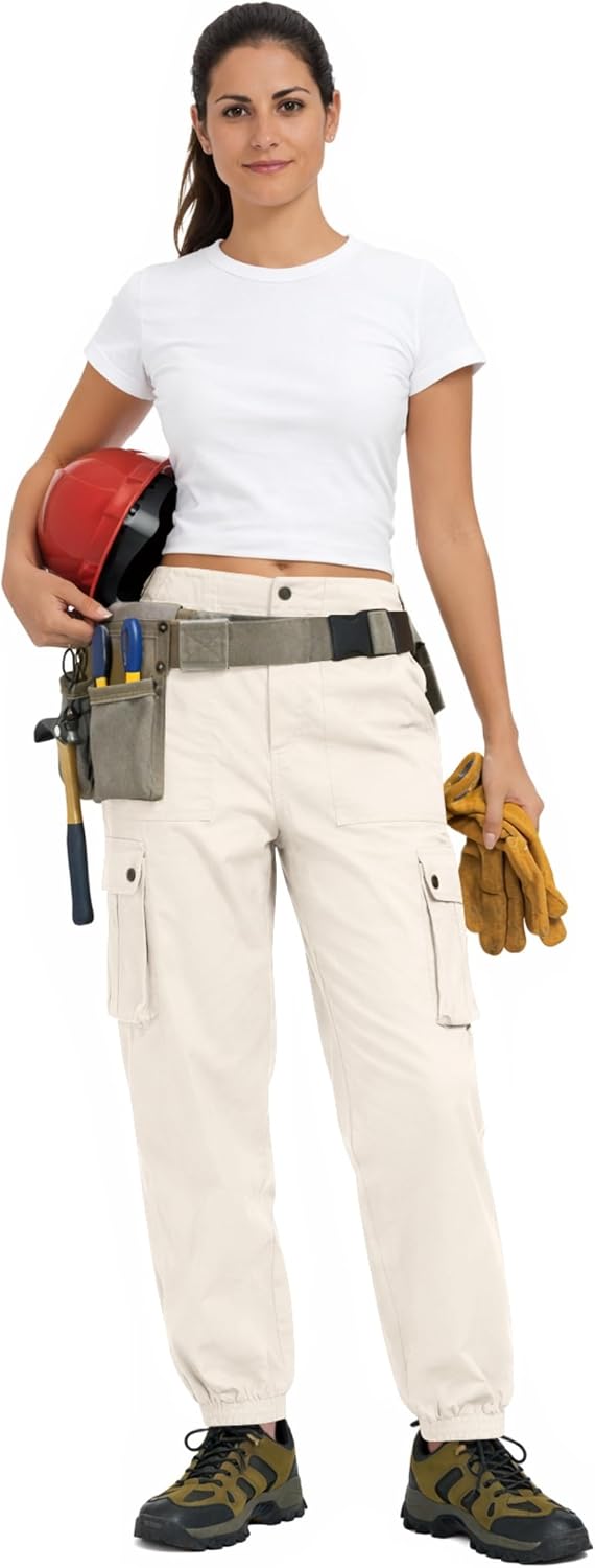 Women's Cargo Work Pants,Ripstop Cotton Cargo Pants with Pockets for Outdoor & Hiking