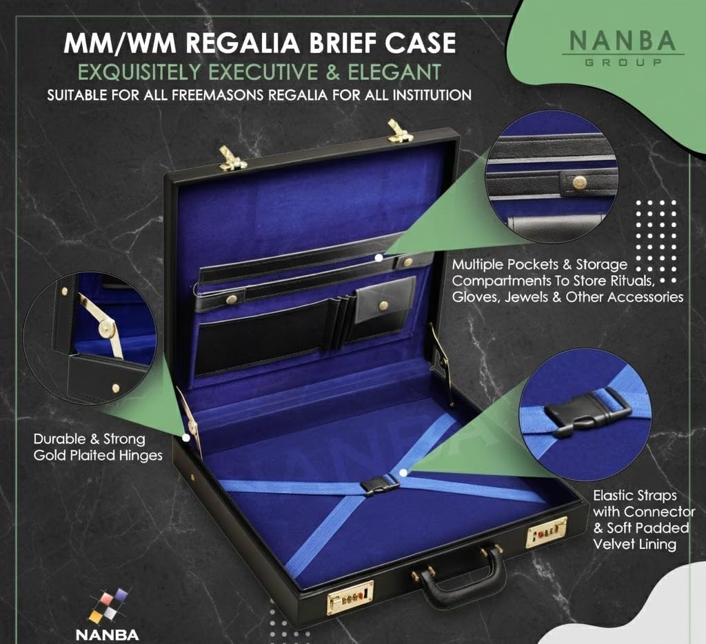 Masonic Regalia Apron Briefcase - Black imitation leather with gold locks in Grand, Half, Provincial & MM/WM