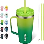 BJPKPK Tumbler isolé avec poignée, 18oz Tumbles isolés avec limon et paille, bouteilles d'eau en métal inoxydable, tasses de café, tasse, menthe