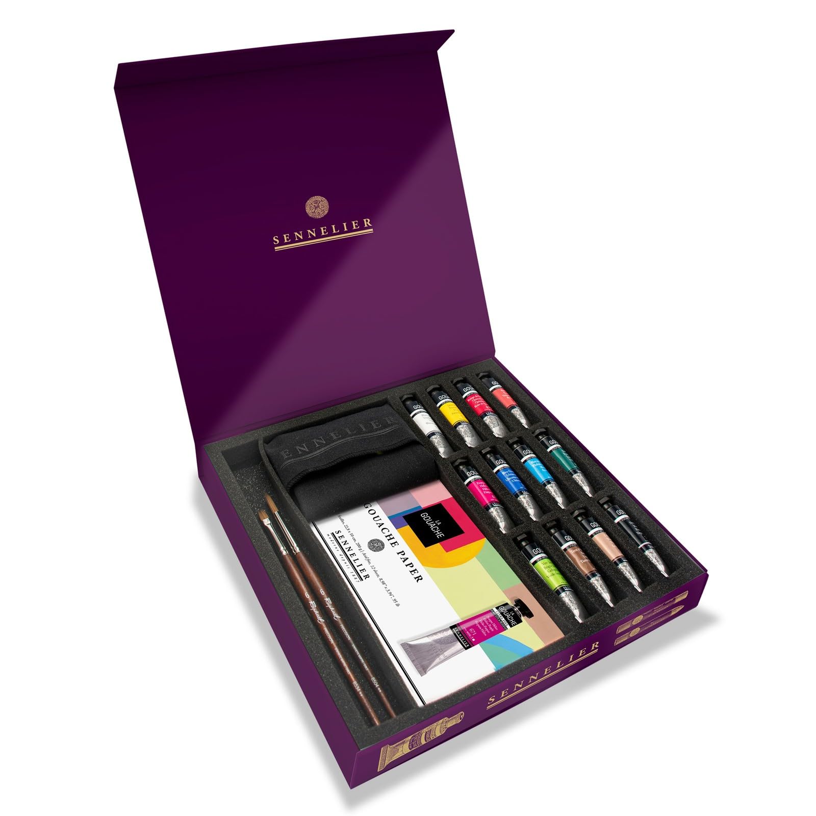Artist Gouache Extrafin Koffer mit 12 Gouachefarben, Malpapier 200 / m² 2 Pinsel