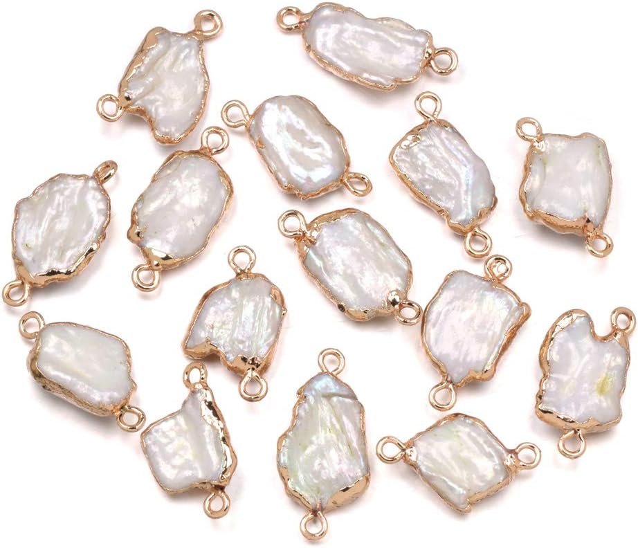 Pearl Connectors,5 Pcs Natural Freshwater Pearl Links Pendant Connectors with Golden Edge Wrapped Iron Findings Connectors Charms for Jewelry Making DIY Handmade Accessories