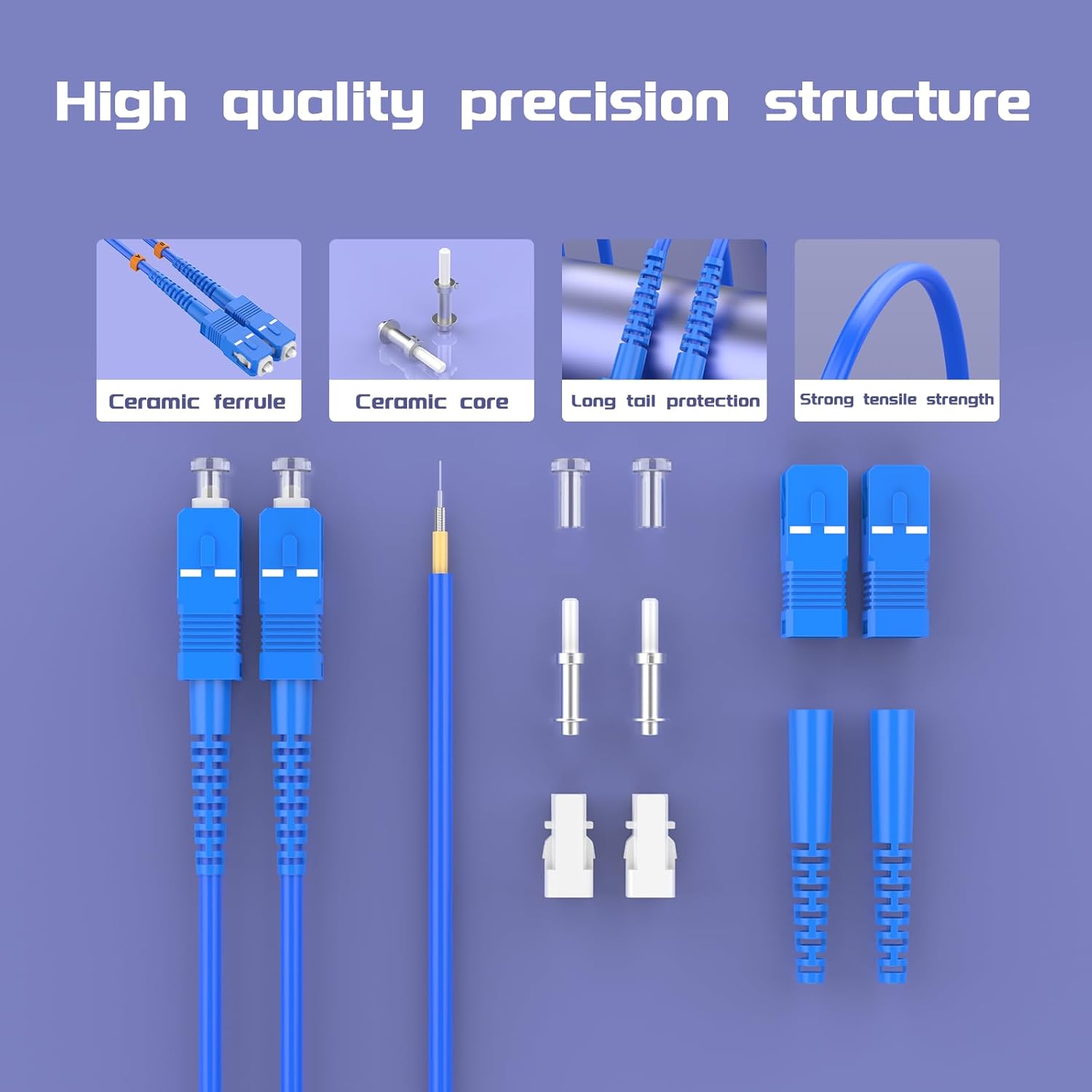 40Meters, SC to SC, Armored Single Mode Duplex Fiber Optic Cables SC-SC Patch Cord Jumper SM SX 132FT Blue