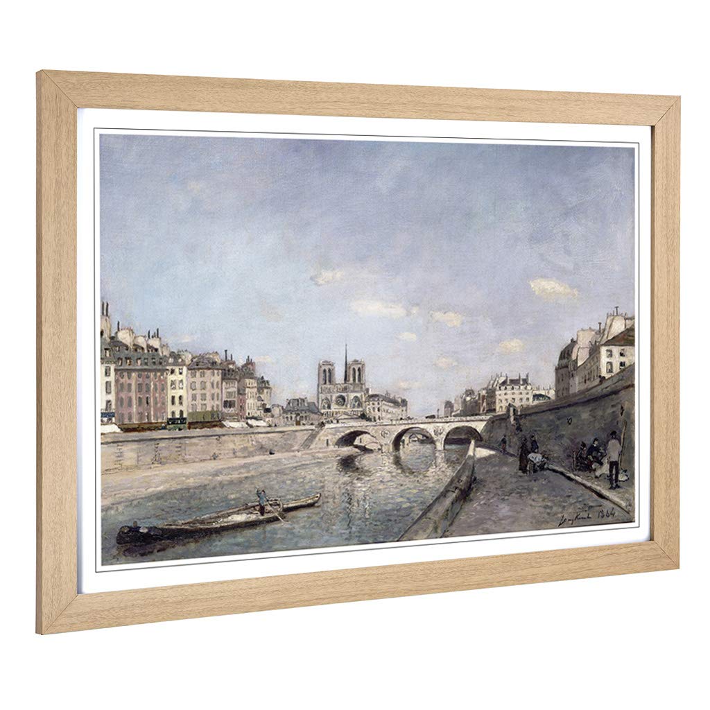 Big Box Art Framed Print of Johan Jongkind The Seine and Notre Dame in Paris Design | Wall Art Picture| Home Decor for Kitchen, Living Room, Bedroom, Hallway, Oak, A2 / 24.5x18 Inch / 62x45cm