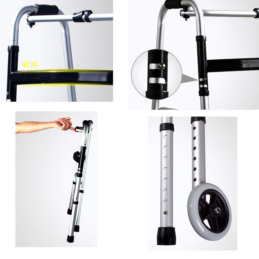 Silla de baño de rehabilitación de pie Andador Plegable para Ancianos Aleación de Aluminio Marco de pasamanos Plegable Ligero para Personas Mayores con muleta de Asiento (con Ruedas) Interesting
