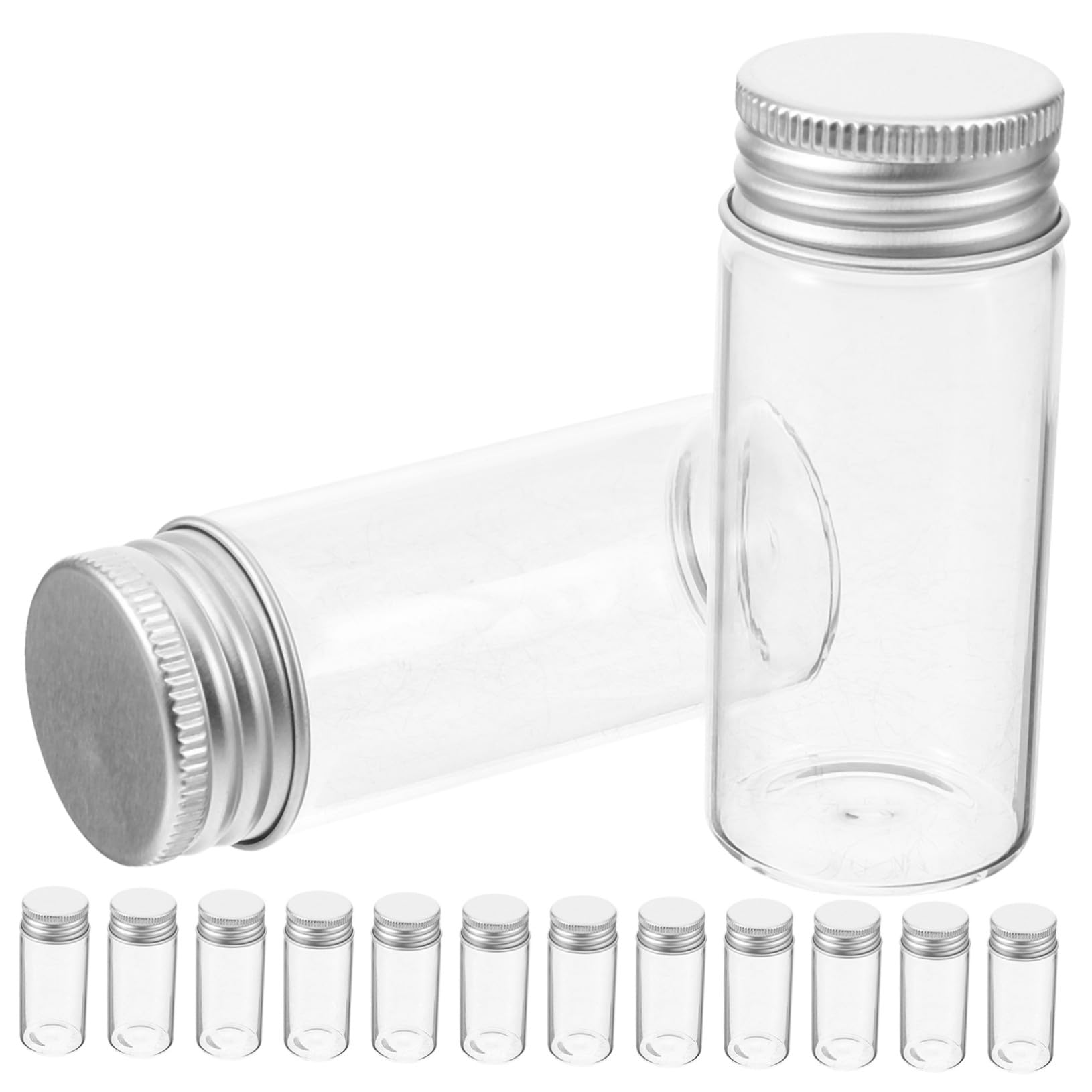 30 Pezzi Mini Provette Vetro Trasparente con Tappo Ermetico Contenitori Sigillati per Polveri e Capsule Barattoli Piccoli per Bomboniere e Laboratorio