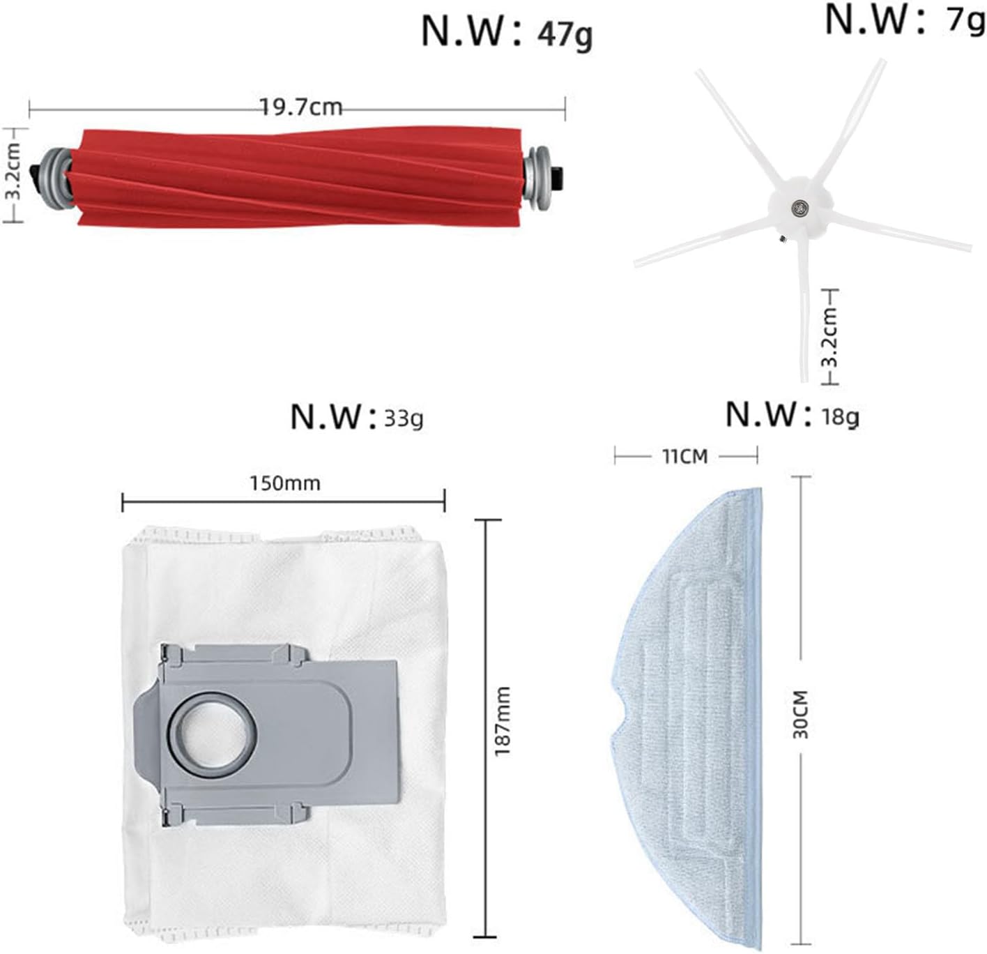 Replacement Parts Compatible with Xiaomi Stone G10S S7 MAXV Ultra for Roborock S7/T8/Q7/G10S/G10S PRO/t7s/t7s Plus Sweeping Robot Vacuum Cleaner Kit Roller Brush, Filter, Side Brush, Dust Bag, Mop