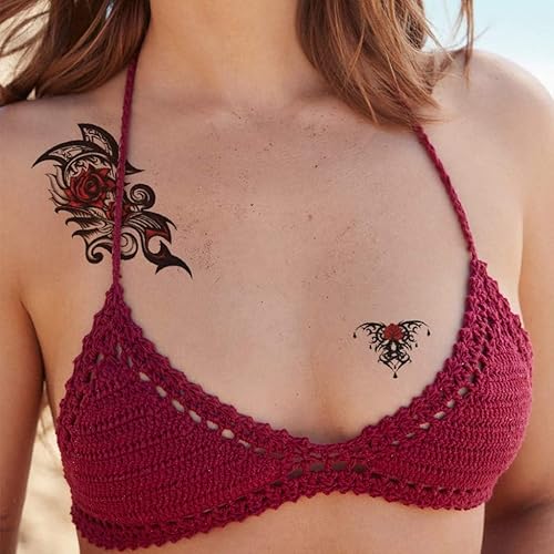 Miniatura 2 de CARGEN Tatuajes temporales de rosas sexis  6 hojas de joyería de mariposa con alas y arco, tatuajes para mujeres y niñas, maquillaje, tatuaje falso,