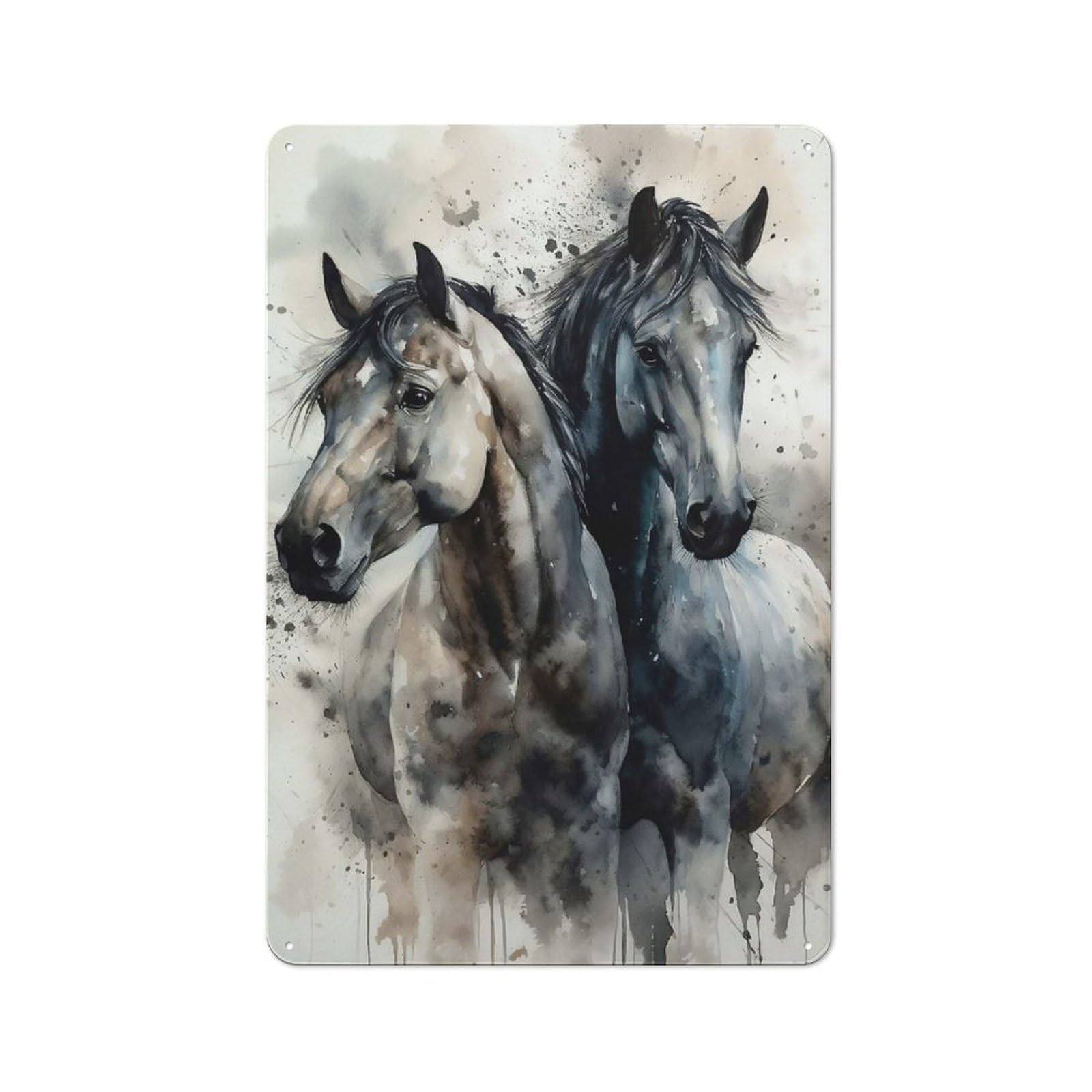 Junmoney Horses Watercolor Metal Sign 30X20cm With For Workshop Wall, Rustic Decor, Wall Decoration For Workshops And Hobby Rooms