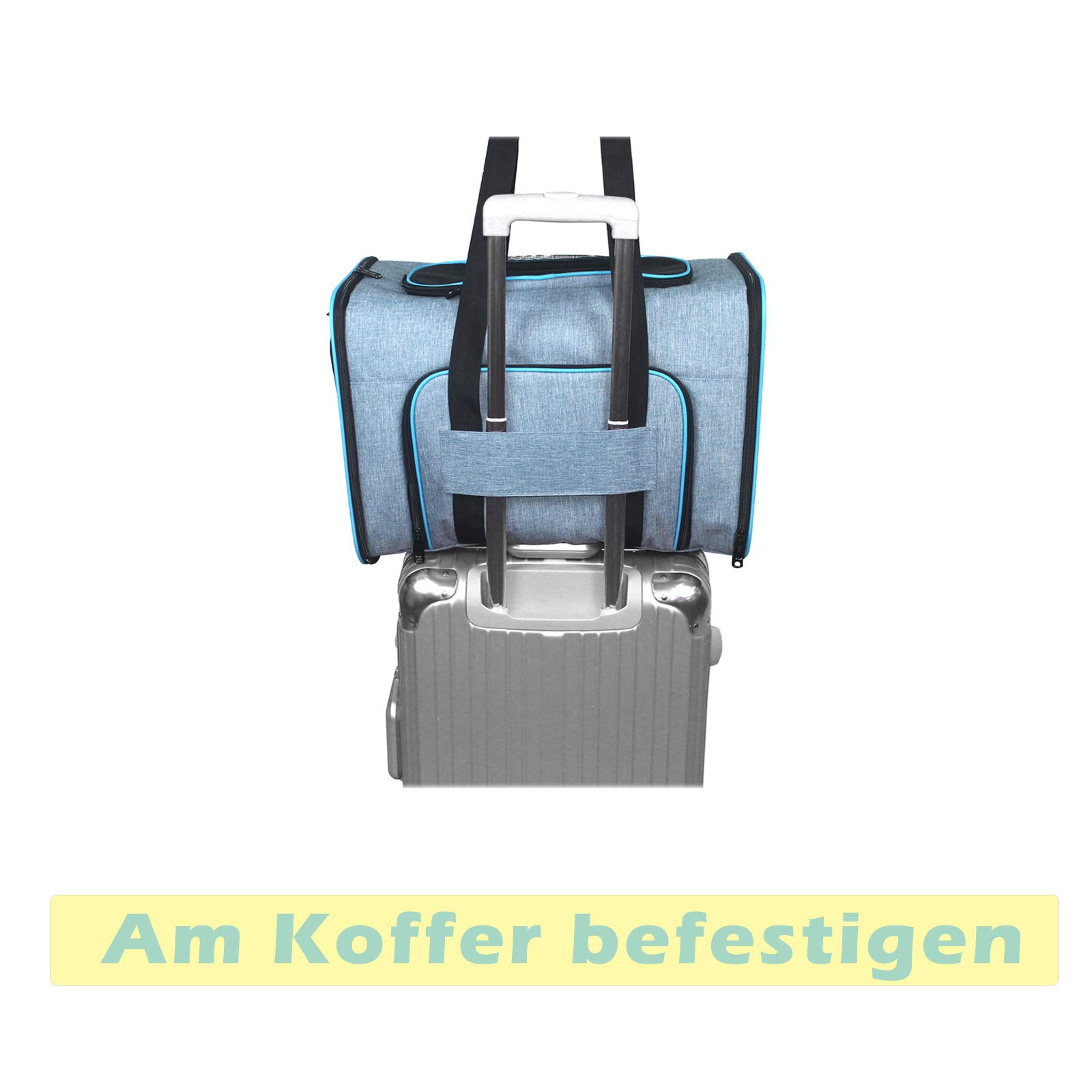 JESPET Haustier-Tragetasche – Flugzeugtauglich Für Hunde & Katzen Bis 8 Kg, Blau-grau