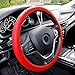 FH GROUP Car Seat Covers Premium Tall Channel Rubber Trimmable Floor Mats w. FH3001 Snake Pattern Silicone Steering Wheel Cover- Universal Fit for Trucks, SUVs, and Vans (Red/Black) F11311
