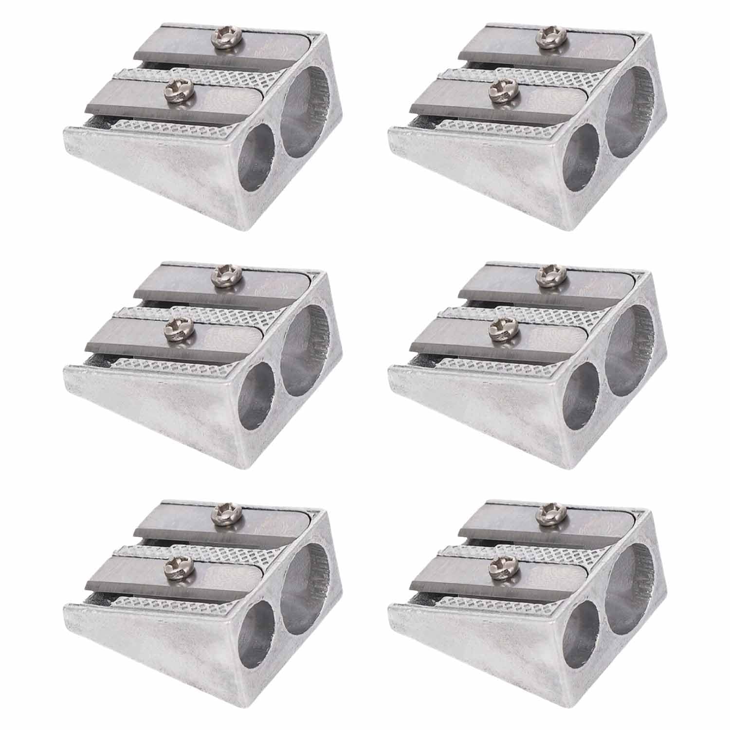 6 Sacapuntas de Lápiz, Sacapuntas de Metal con 2 Agujeros, Sacapuntas Doble de Metal con Doble, Sacapuntas de Crayón, Sacapuntas Cuadrado Pequeño, Sacapuntas de Aluminio, para Escuela, Oficina