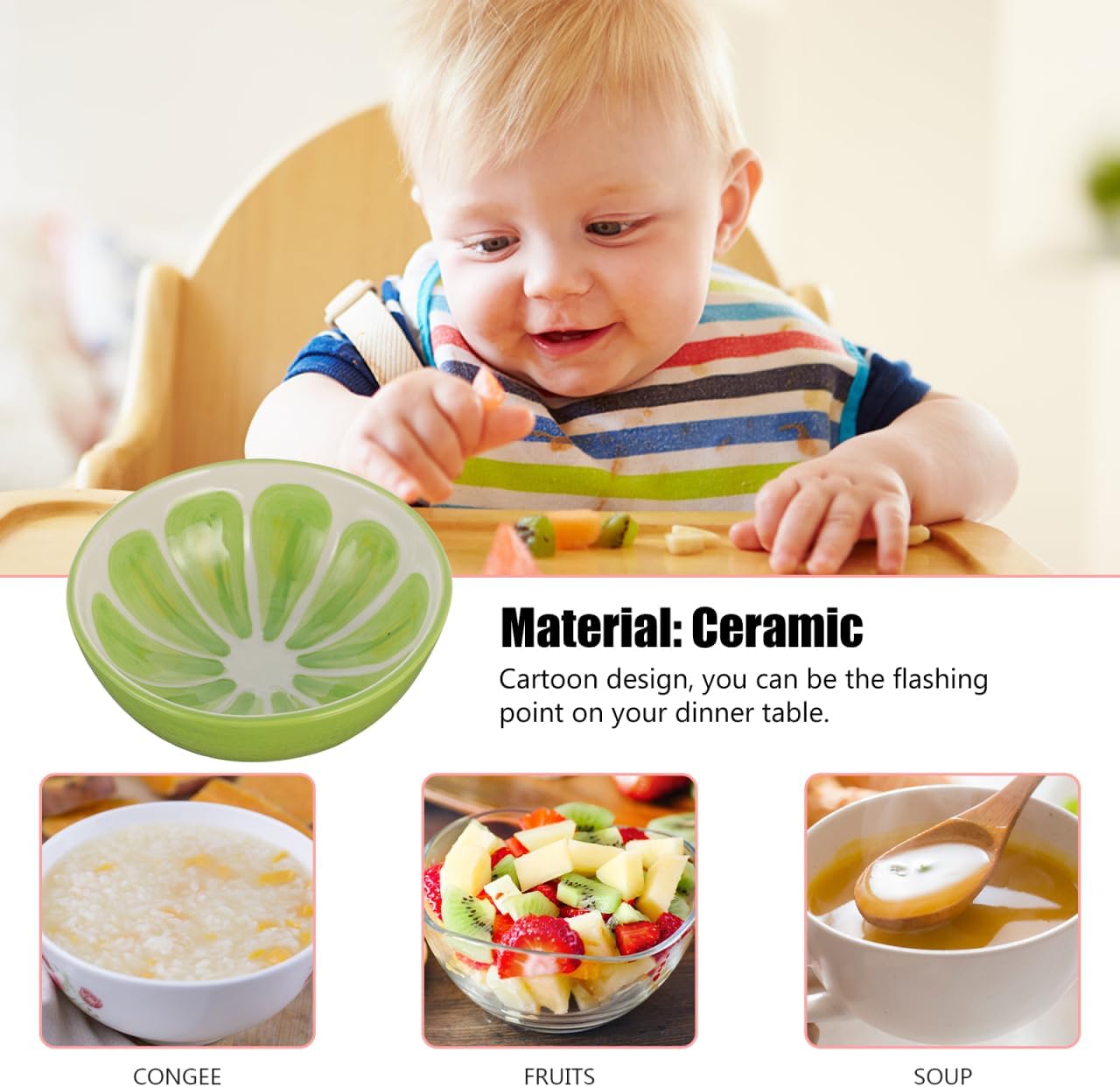 Osaladi Cartoon Fruit Bowl Ceramic for Kitchen Counter Decorative Fruit Salad Food Bowl Flat Bottom Serving