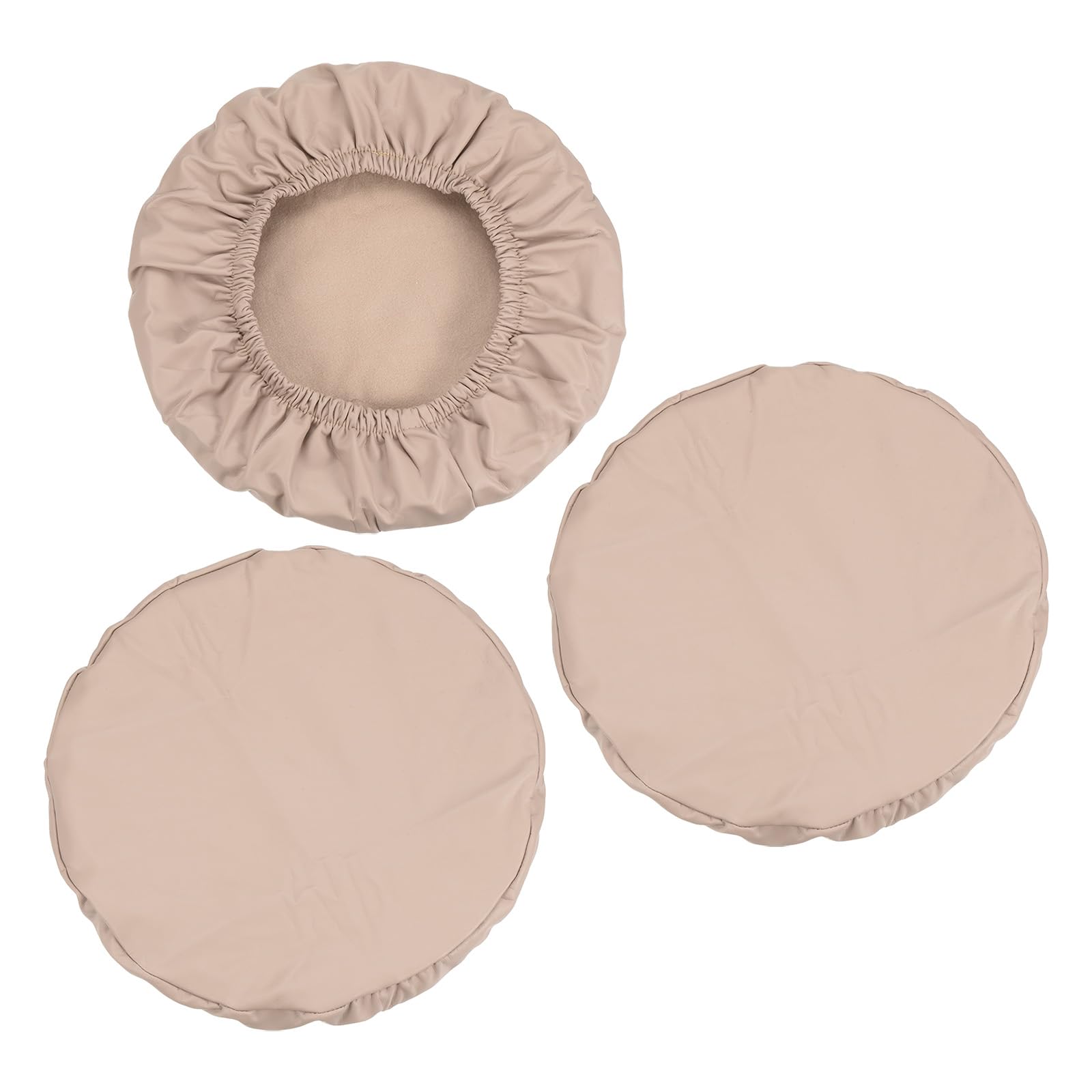 PATIKIL Round Bar Stool Cover, 3 Pack PU Leather Elastic Bar Stool Cover Waterproof Stool Cushions for Diameter 12"-14" Chair, Khaki