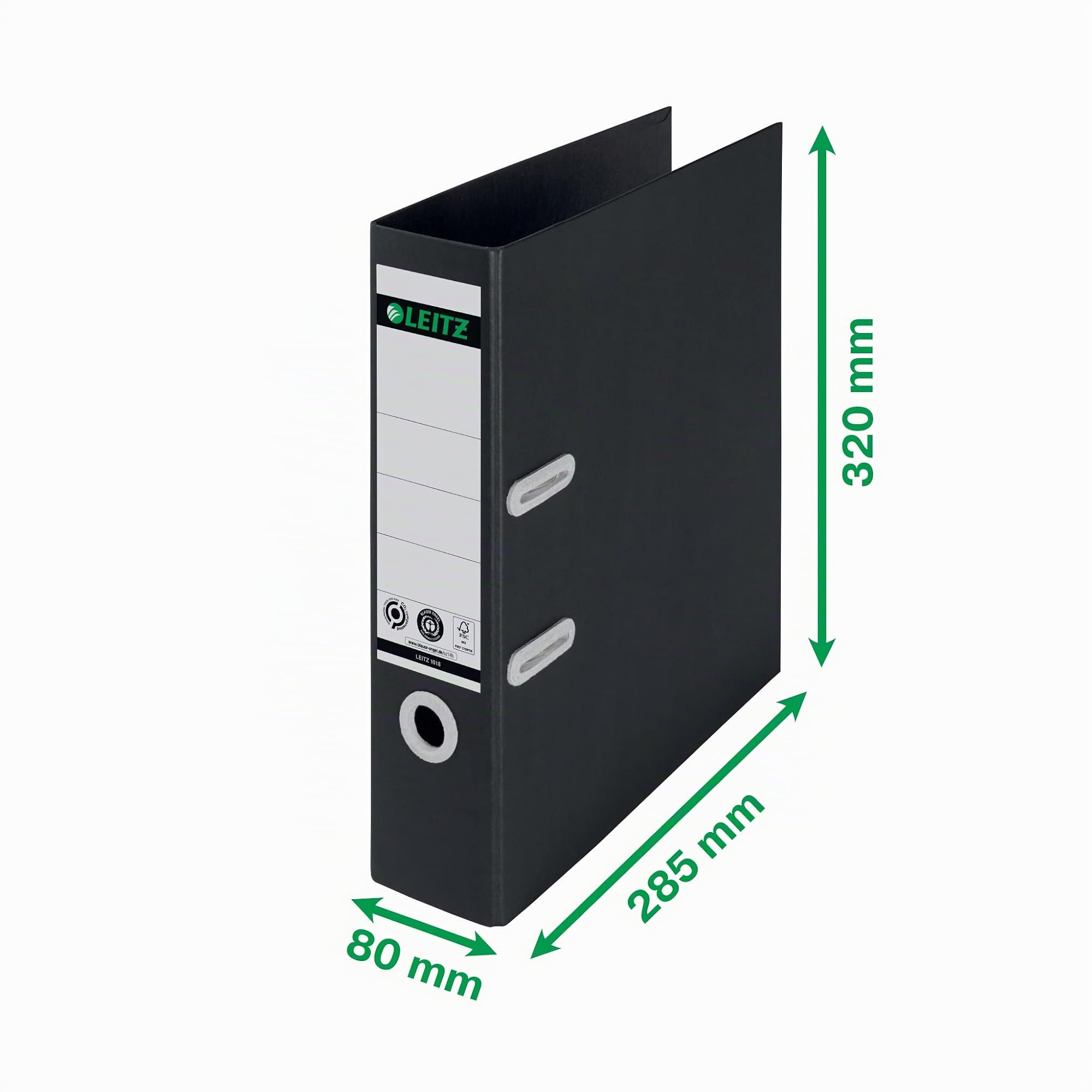 Leitz Qualitäts-Ordner 180°, 10er Pack, A4, 8 cm Rückenbreite, 100 Prozent recyclebar, Umweltfreundlich, Qualitativ hochwertig, Recycle-Serie, Schwarz, 10180095