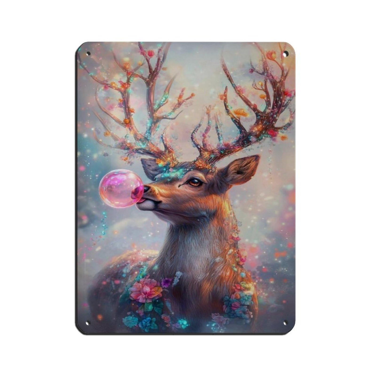Magical Deer, Bubble Blowing Deer Tin Sign Vintage Metal Pub Club Cafe Bar Home Wall Art Decoration Poster Retro 12x16inch(30x40cm)