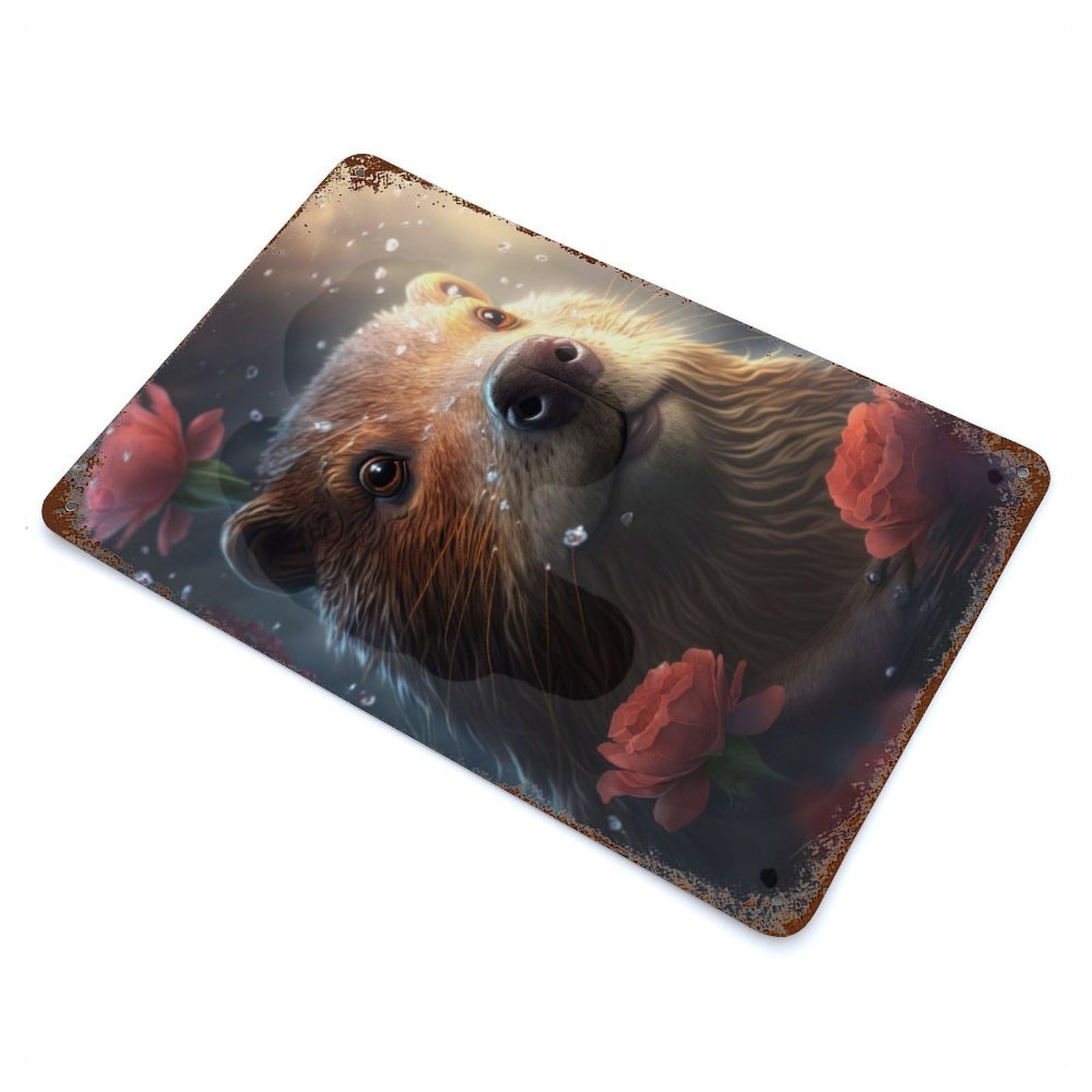Rustic Tin Plaque with Cute Beaver Design 11.8"x7.9", for Cafe, Home Bar And Lounge Decor, Industrial Home Decor
