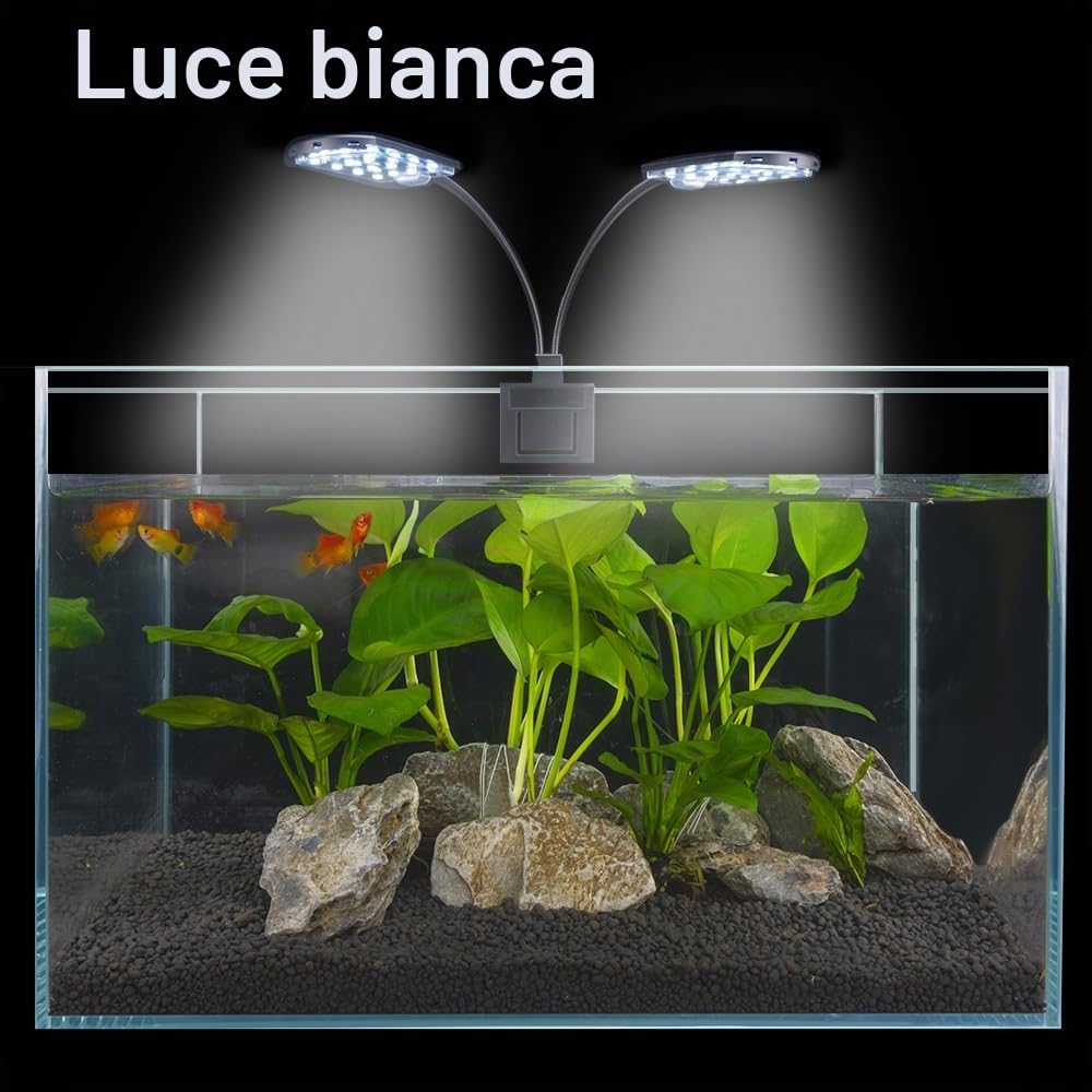 SENZEAL X7 LED Luci per Acquario Gemelli Illuminazione Lampada per Acquario a due Teste Luce a LED 220V 1600LM per 8 a 15 Pollice Serbatoio di Pesce Luce Bianca