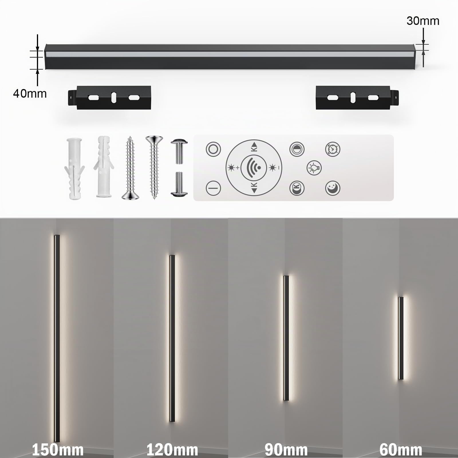 LANMOU Aplique de Pared Interior LED Esquina 90cm Regulable con Enchufe | Lámpara de Pared Largo Moderna de Aluminio con Mando a Distancia ＆ Temperatura de Luz 3000K-6500K, para Salón o Dormitorio