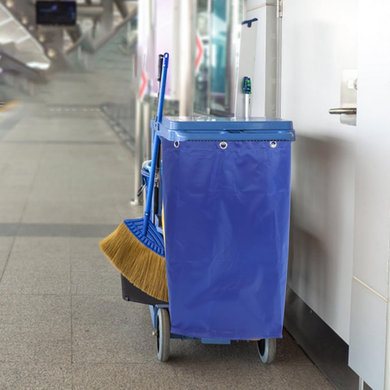 HEALLILY Janitorial Cart Bag Cleaning Bag for Housekeeping Multi-Functional Replacement Trolley Large Capacity Durable Cleaning Supply with Hooks 27X16X11 Inches