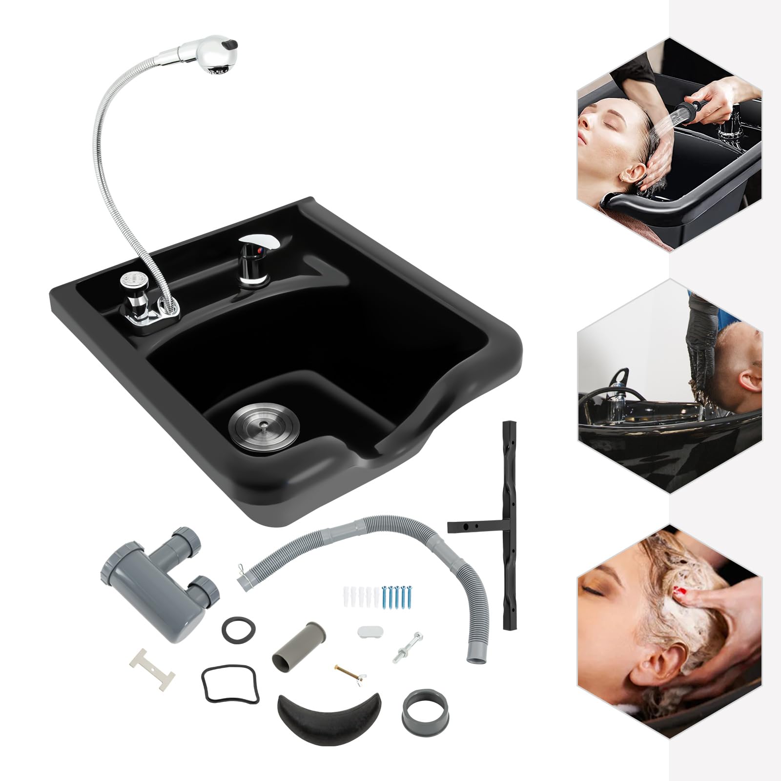 Mobiles Waschbecken Friseur, Friseur Zubehör, Rückwärtswaschbecken 47.5 * 49 * 25cm, Professional Friseur-Waschbecken zu Hause oder oder im Badezimmer