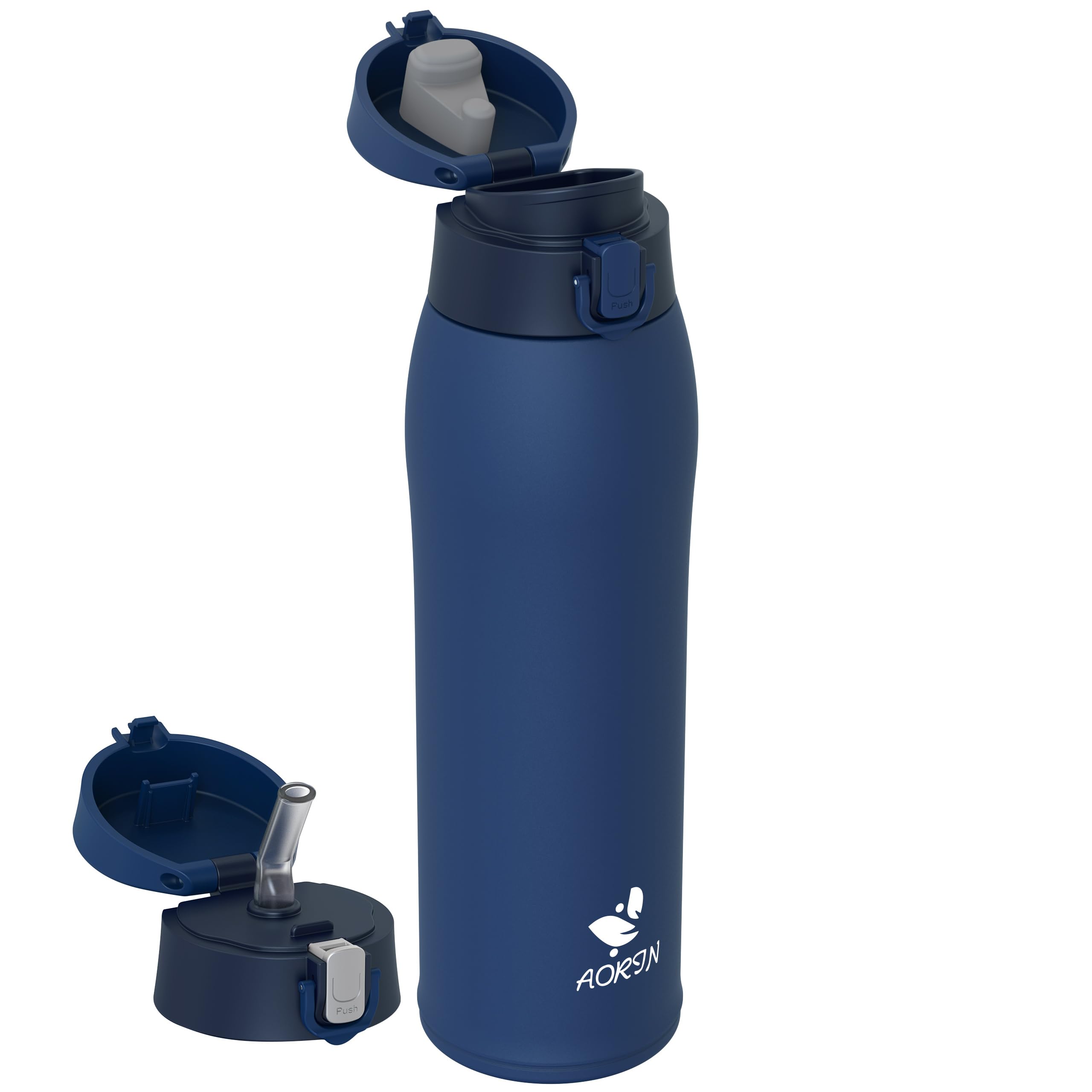 AORIN Drinking Bottle Stainless Steel 18/8, 950 ml, Leak-Proof Thermos Flask, Double-Walled with 2 Lids, BPA-Free Sports Bottle, Drinking Bottles for Sports, School, Outdoor