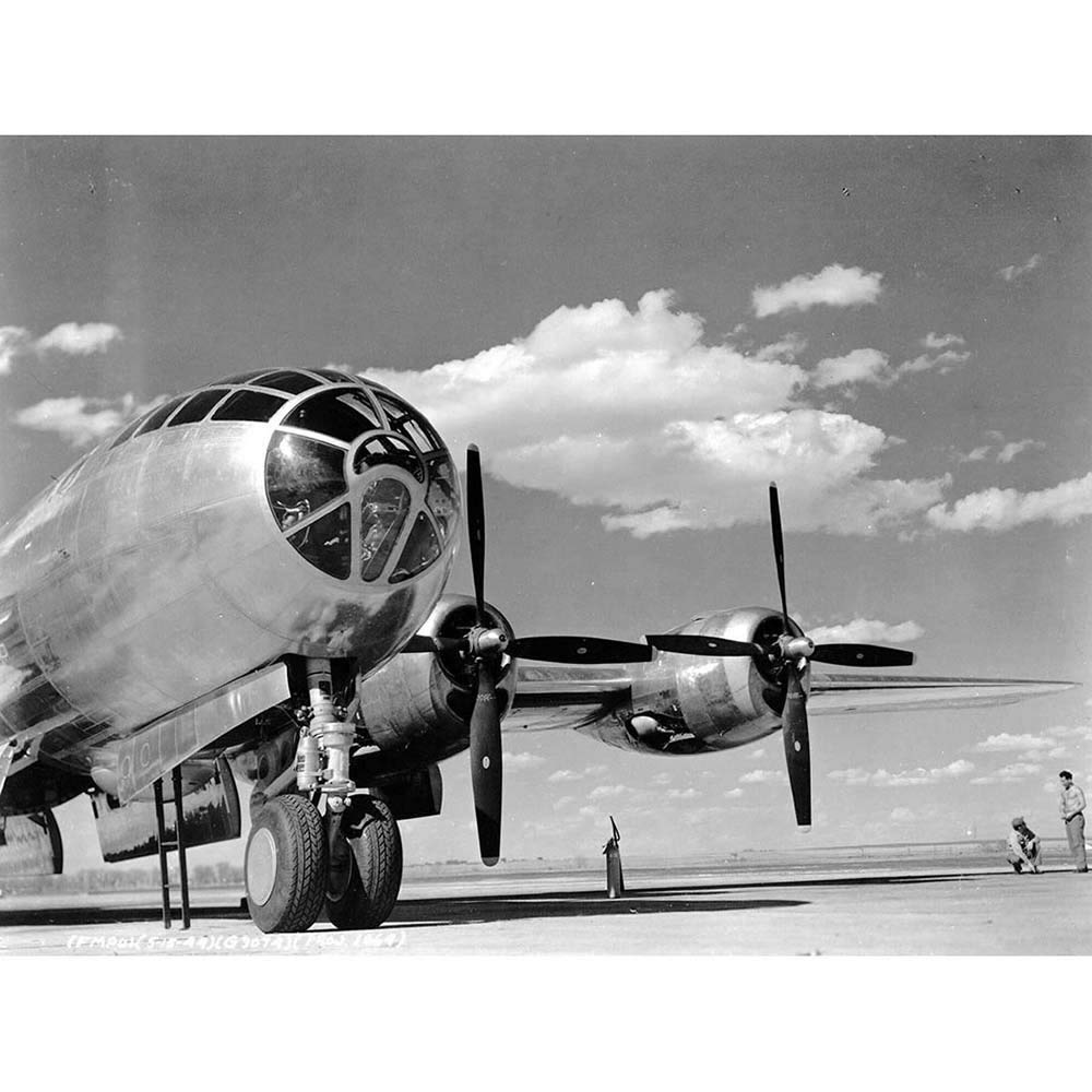 Wee Blue Coo Military Air Plane Bomber B-29 Propellor Cockpit Black White Art Print Poster Wall Decor 12X16 Inch