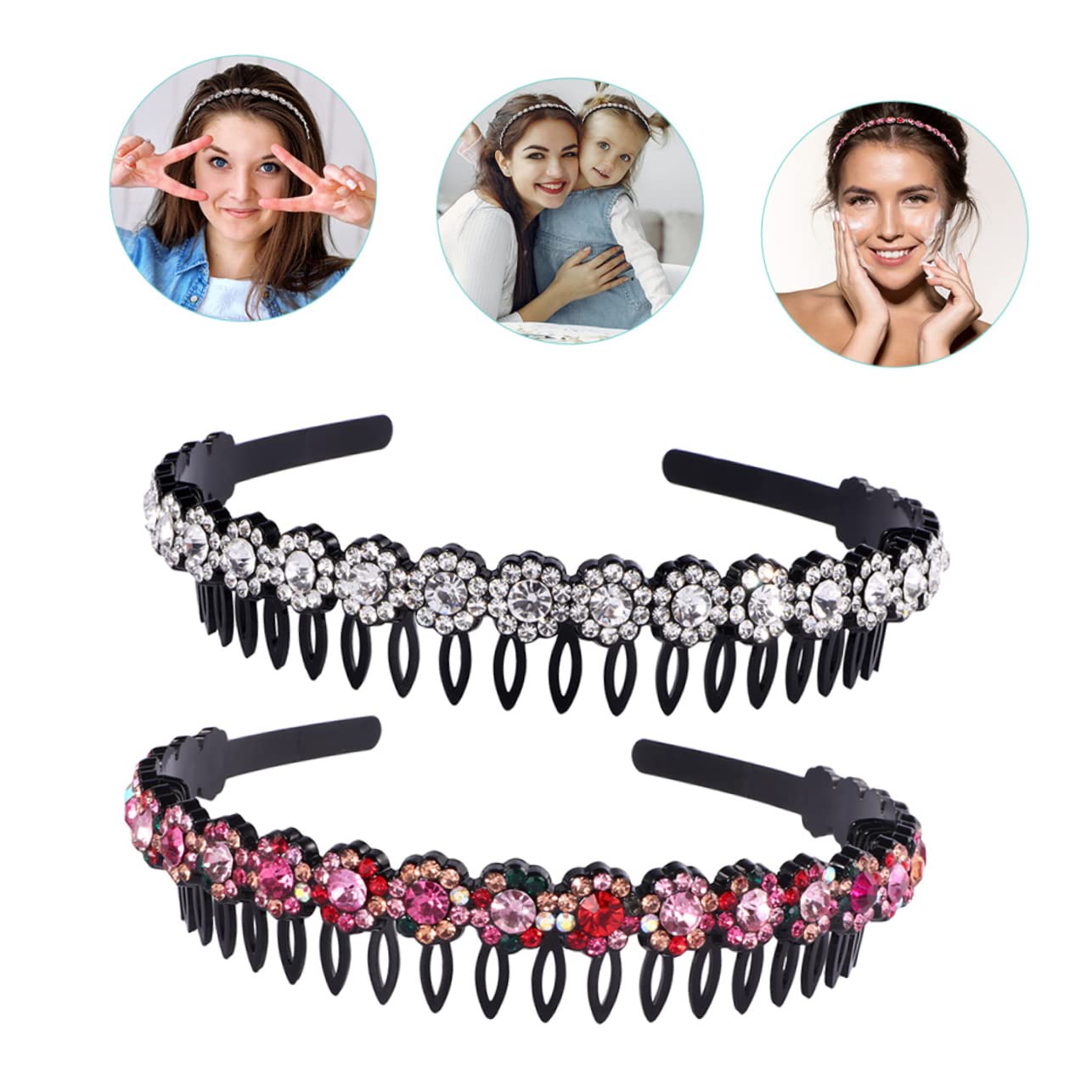 POPETPOP 10pezzi Fascia Per Con Punte Cerchietto Nonslip Con Strass Per Donna Accessorio Elegantper Makeup e Cura Della Colori Misti Per Spa e Uso Quotidiano