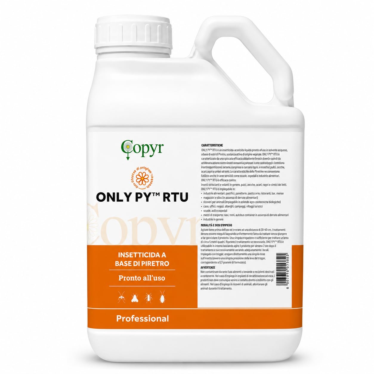 NaturePro - Only Py 5L – Insetticida-Acaricida Naturale Anti-Zanzare, Mosche, Scarafaggi - Pronto all’Uso a Base di Piretro. Ambienti interni ed esterni di casa. Azione rapida e abbattente.