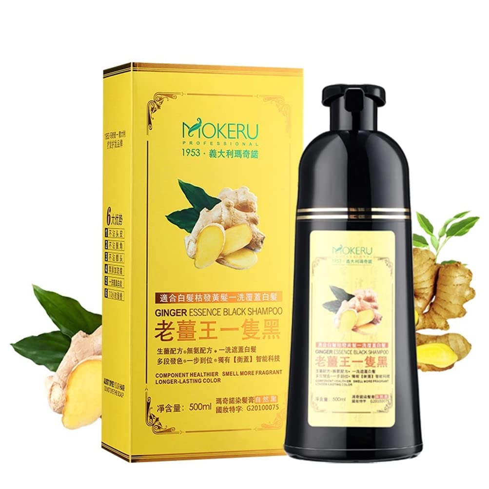 Shampoo allo zenzero naturale a base di erbe che scurisce rapidamente i capelli grigi, per colorare i capelli, anti-caduta dei capelli, cura dei capelli neri naturali (2 pezzi)
