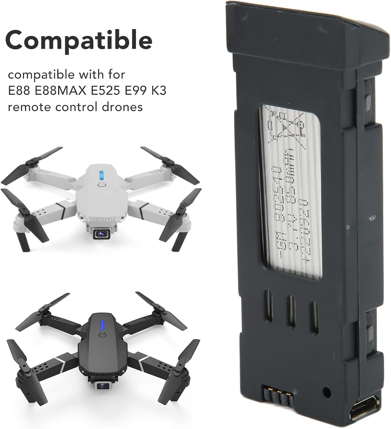 3.7V Lipo Battery, RC Drone Battery for E88 E88MAX E525 E99 K3 E58 L800 JY019 S168 X Pro UAV, Stable Output Current (850mAh)
